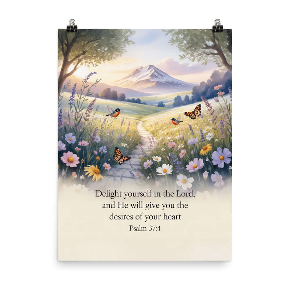 Psalm 37:4 Bible Verse, Delight Enhanced Matte Paper Poster 18″×24″