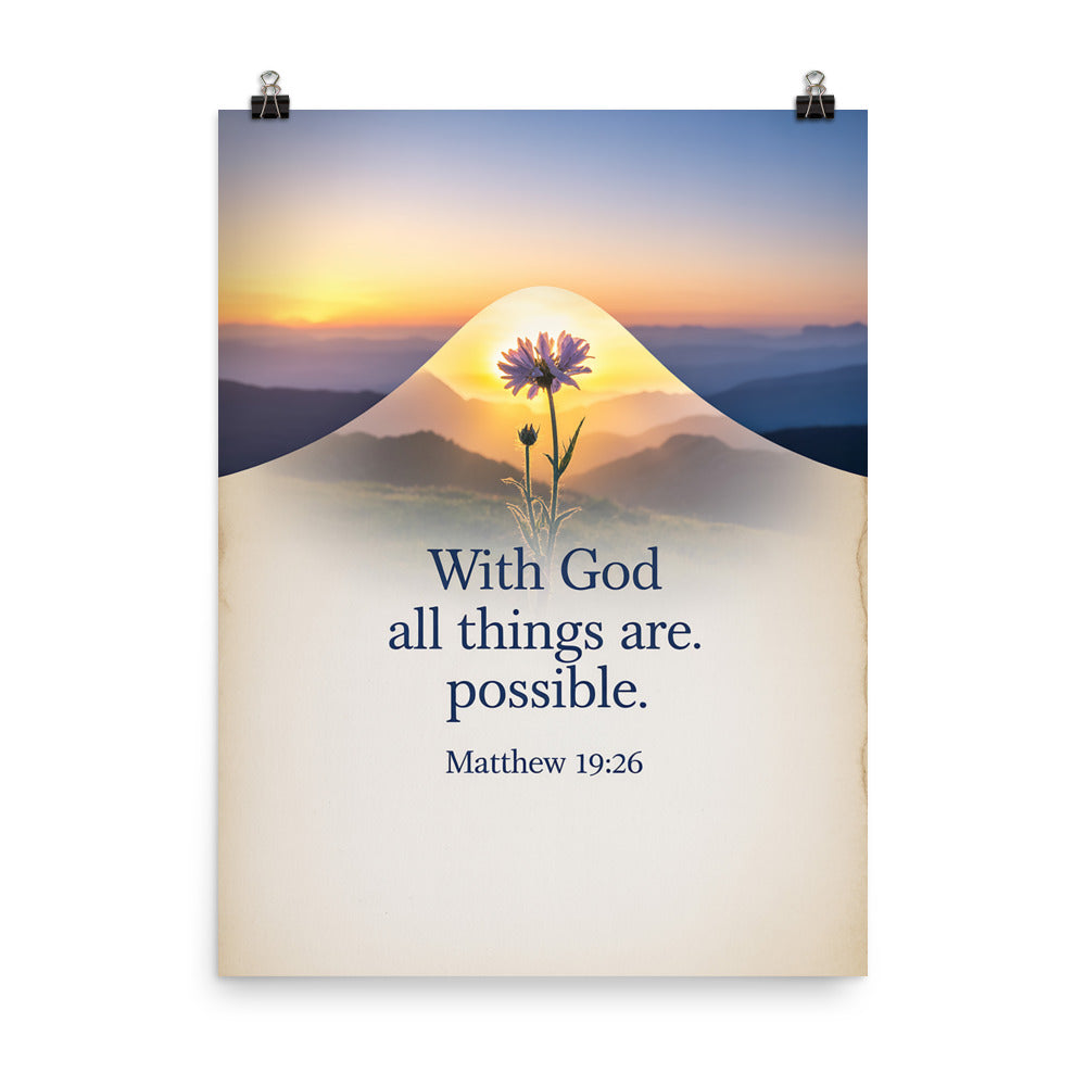 Matthew 19:26 Bible Verse at them Enhanced Matte Paper Poster 18″×24″