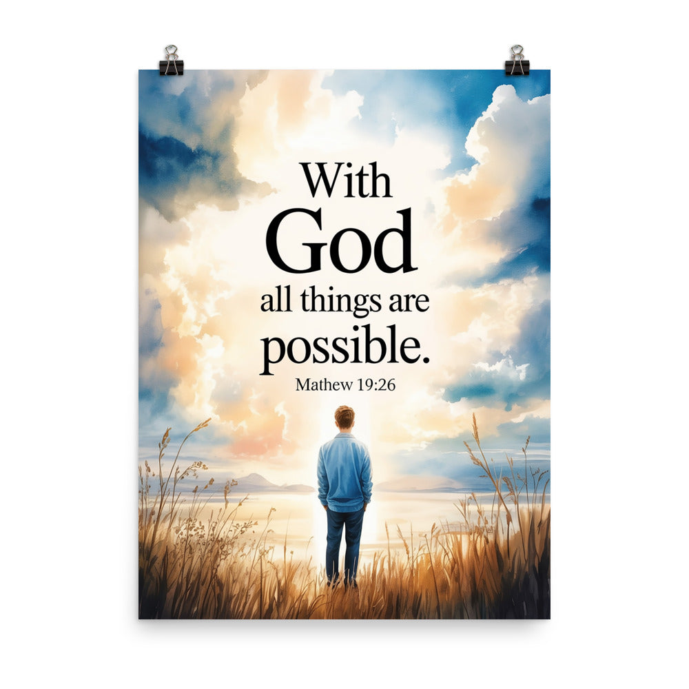 Matthew 19:26 Bible Verse Jesus Enhanced Matte Paper Poster 18″×24″
