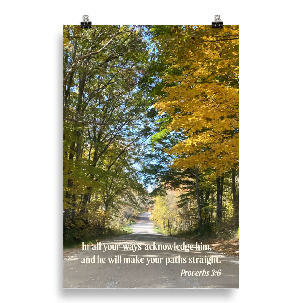 Proverbs 3:6 Bible Verse, Fall Road Enhanced Matte Paper Poster Wall Art 20″×30″