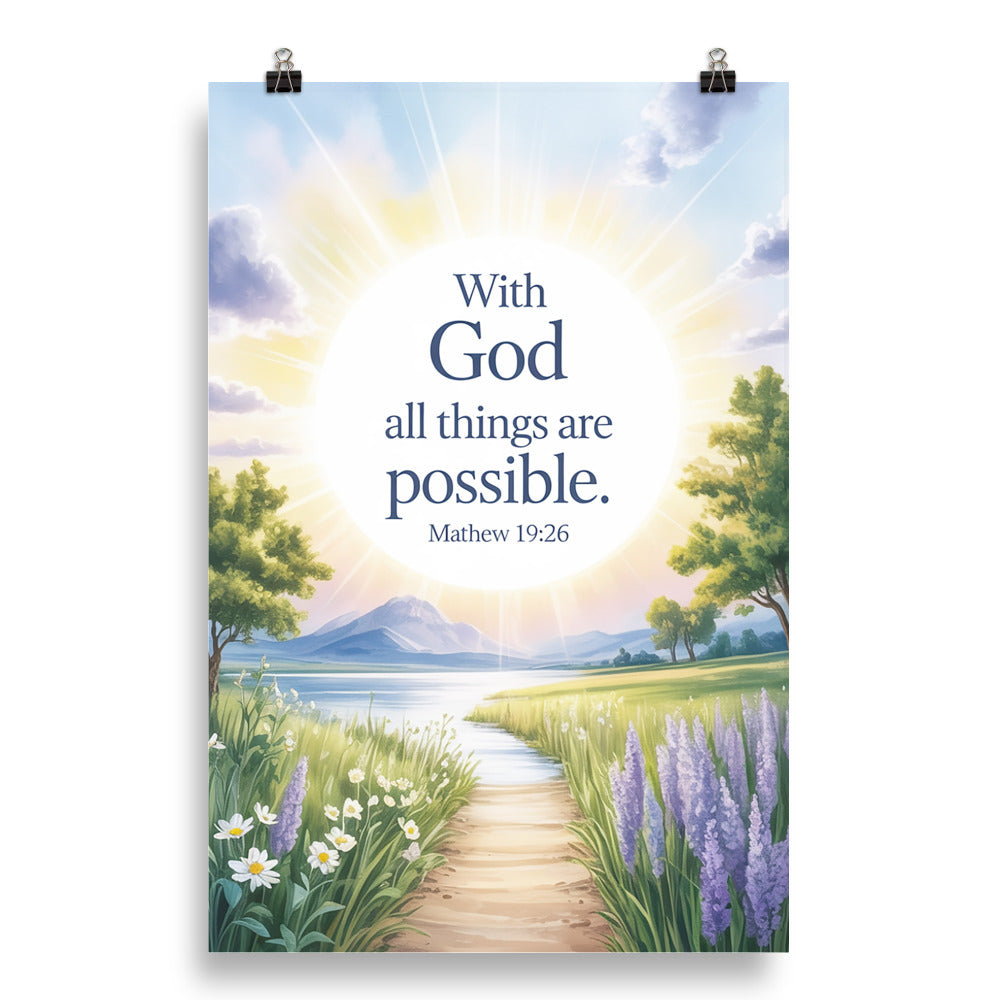 Matthew 19:26 Bible Verse Looking at Enhanced Matte Paper Poster 20″×30″