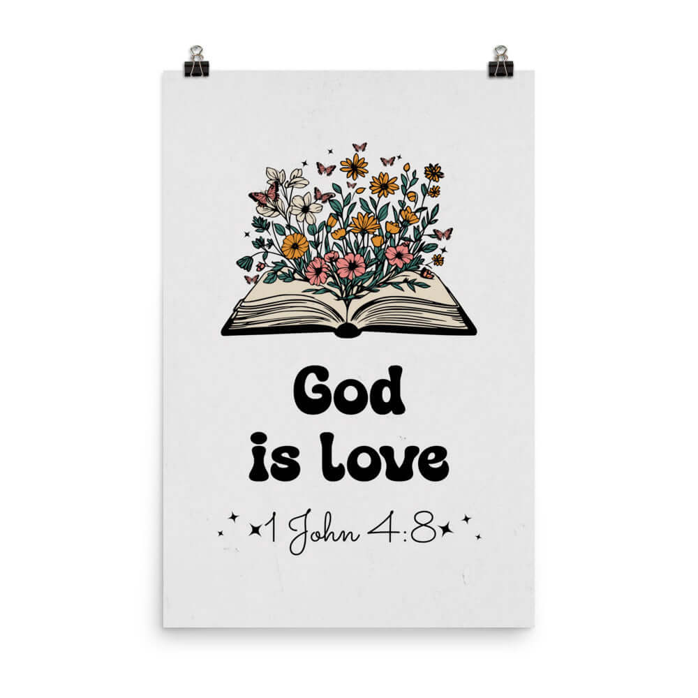 1 John 4:8 Bible Verse, God is Love Enhanced Matte Paper Poster Wall Art 24″×36″