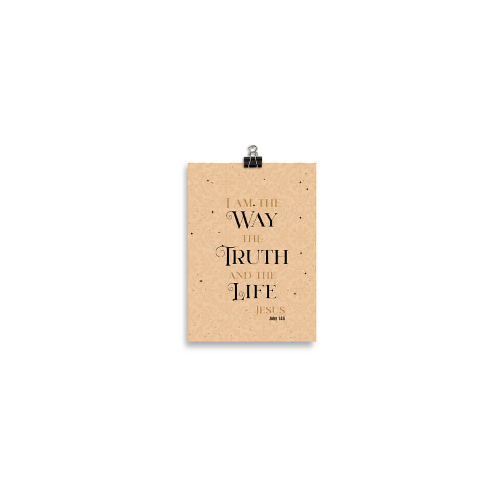 John 14:6 Bible Verse, Color Text Brown Background Enhanced Matte Paper Poster Wall Art 5″×7″