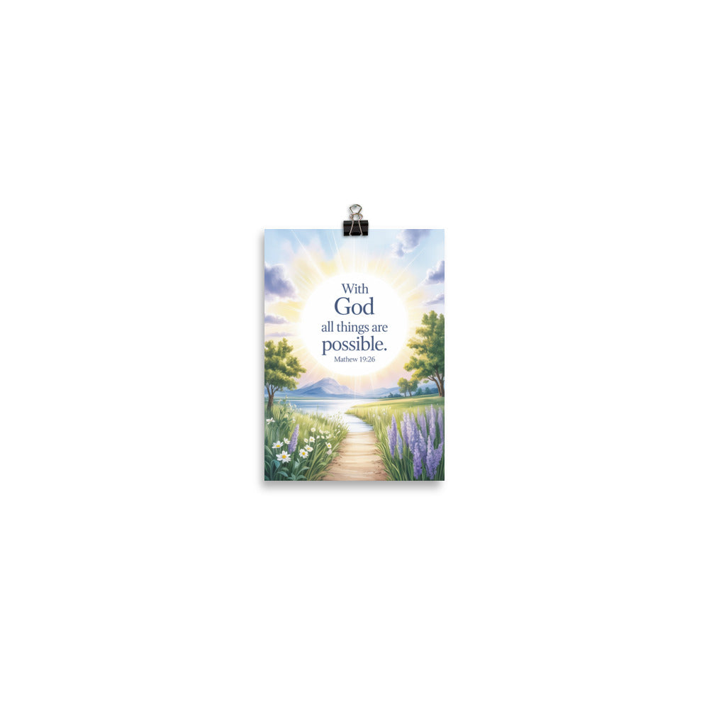 Matthew 19:26 Bible Verse Looking at Enhanced Matte Paper Poster 5″×7″