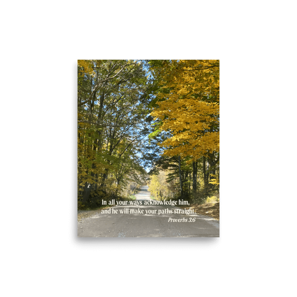 Proverbs 3:6 Bible Verse, Fall Road Enhanced Matte Paper Poster Wall Art