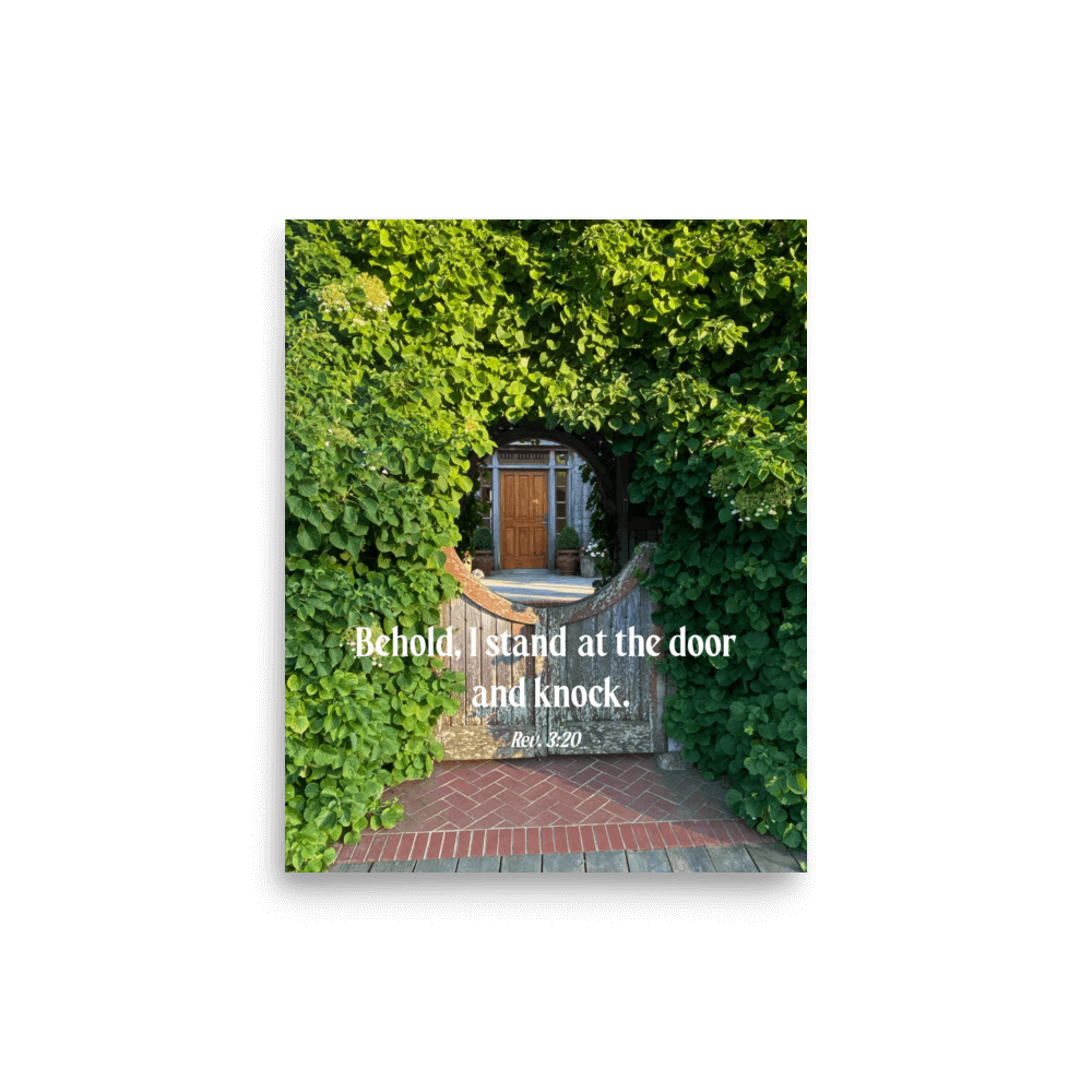 Revelation 3:20 Bible Verse, Garden Doorway Enhanced Matte Paper Poster Wall Art