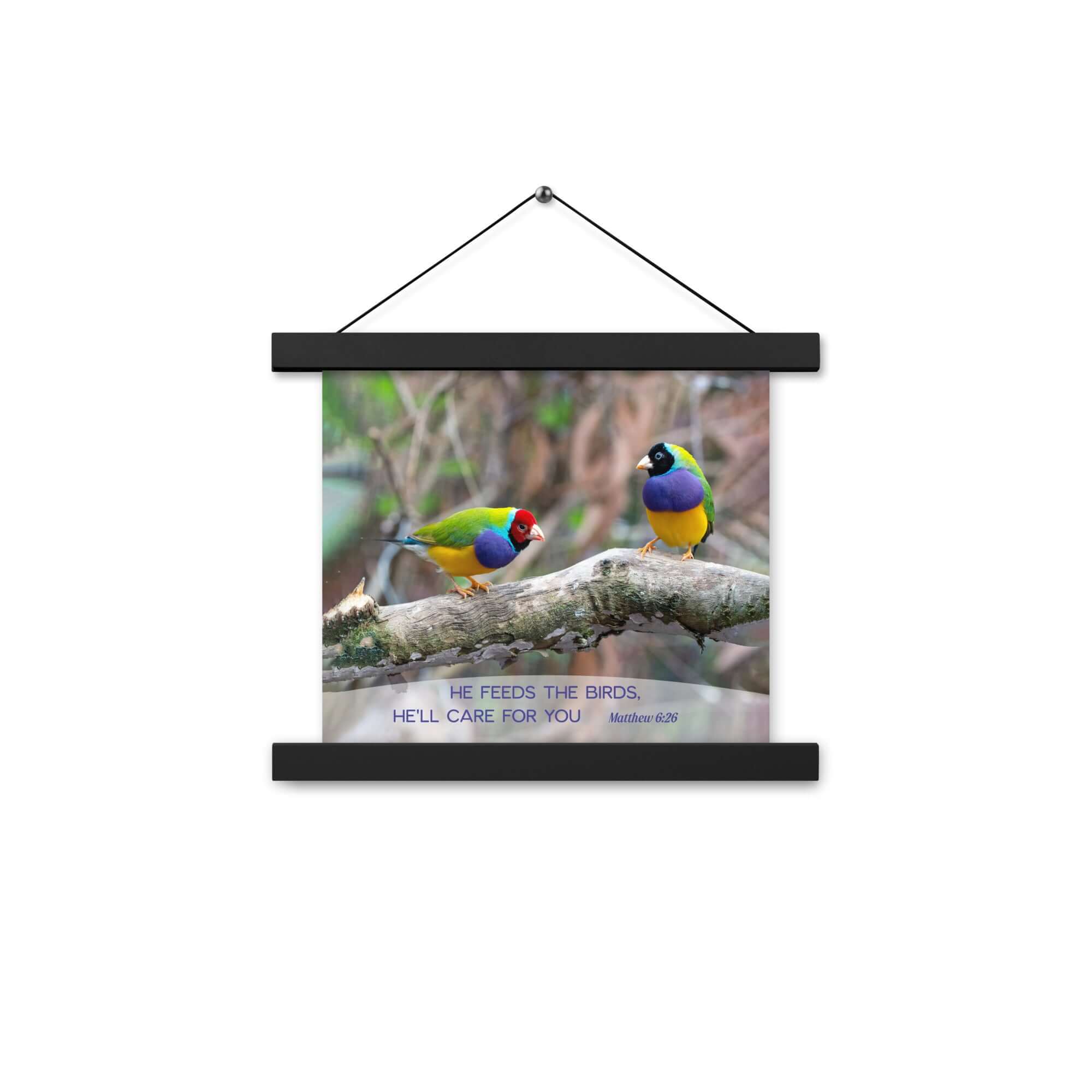Matthew 6:26 Gouldian Finches, He'll Care for You Enhanced Matte Paper Poster With Hanger Wall Art