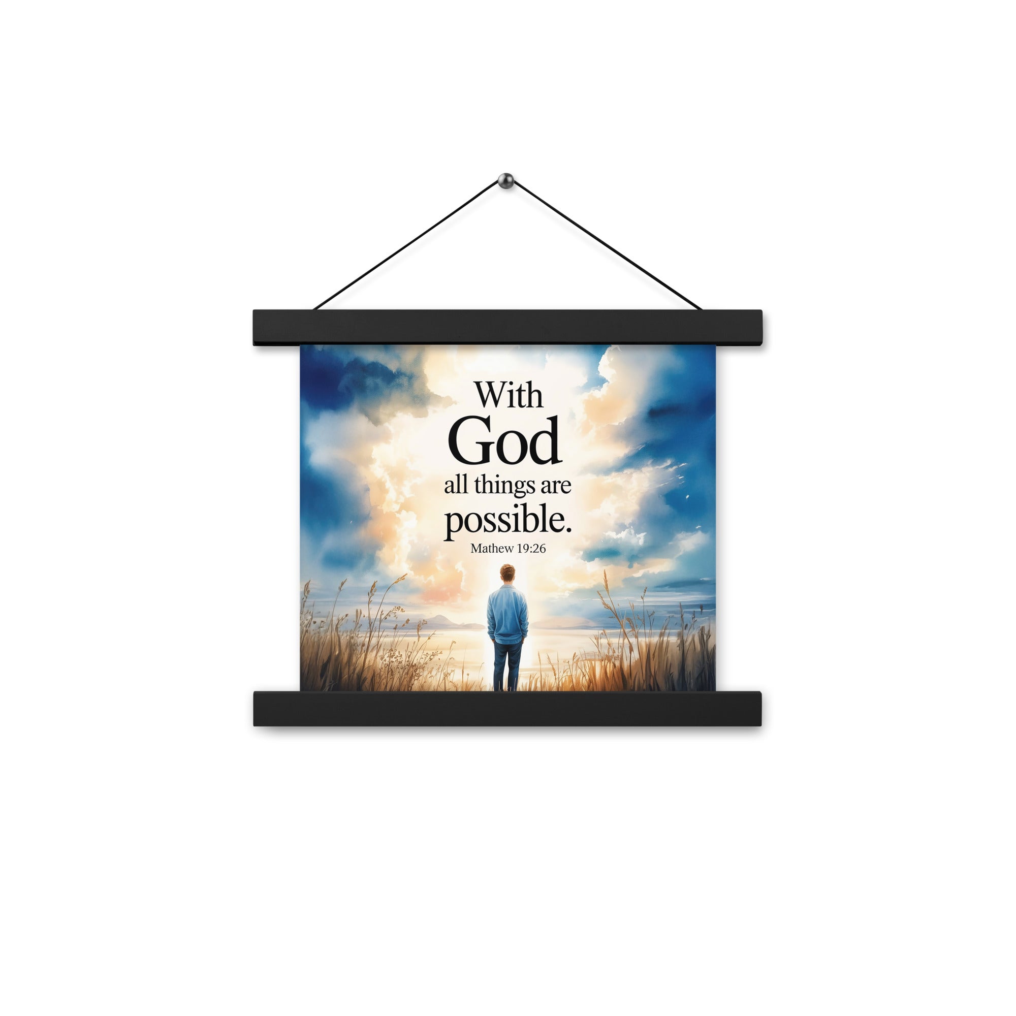 Matthew 19:26 Bible Verse Jesus Enhanced Matte Paper Poster With Hanger