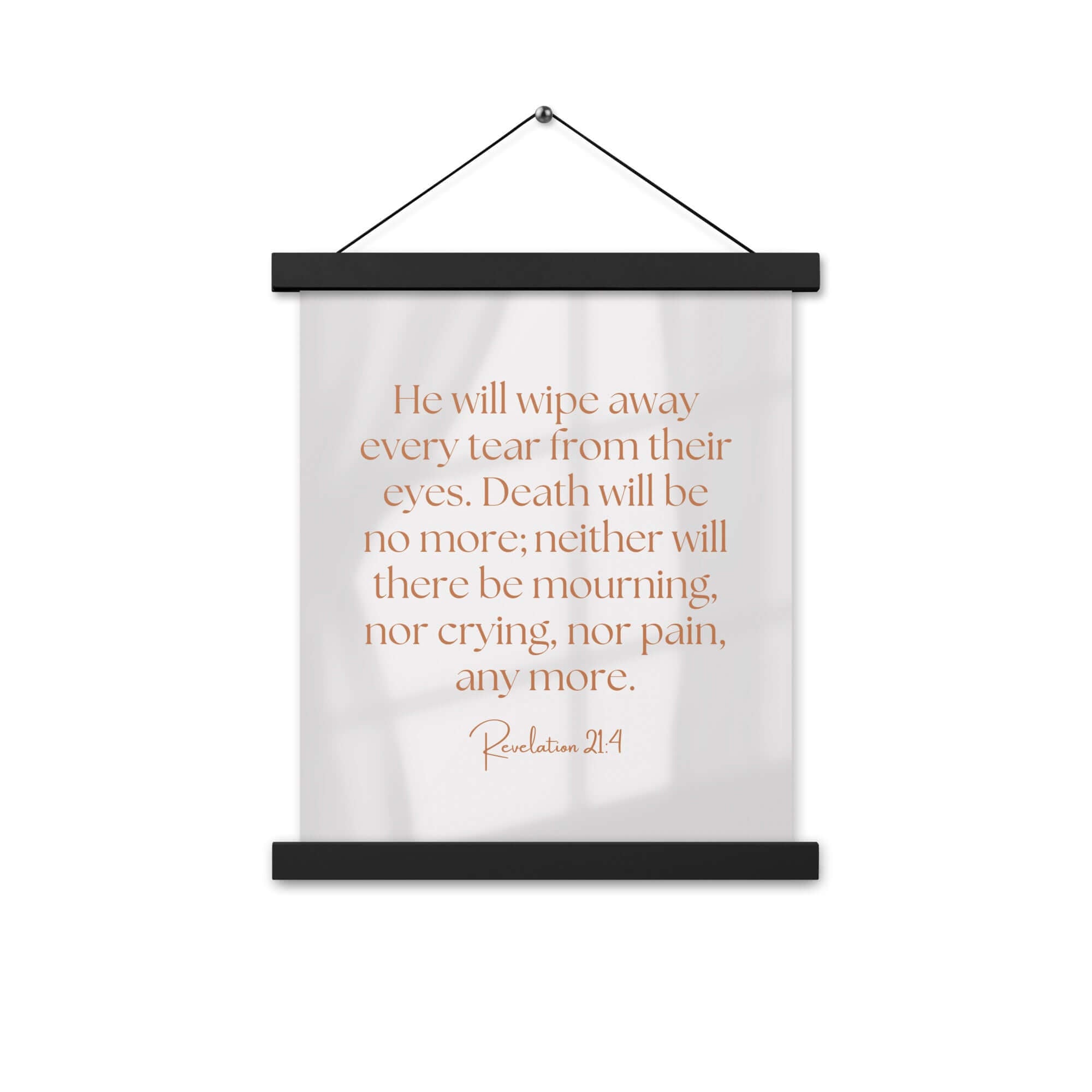 Revelation 21:4 Bible Verse, He will wipe Enhanced Matte Paper Poster With Hanger Wall Art