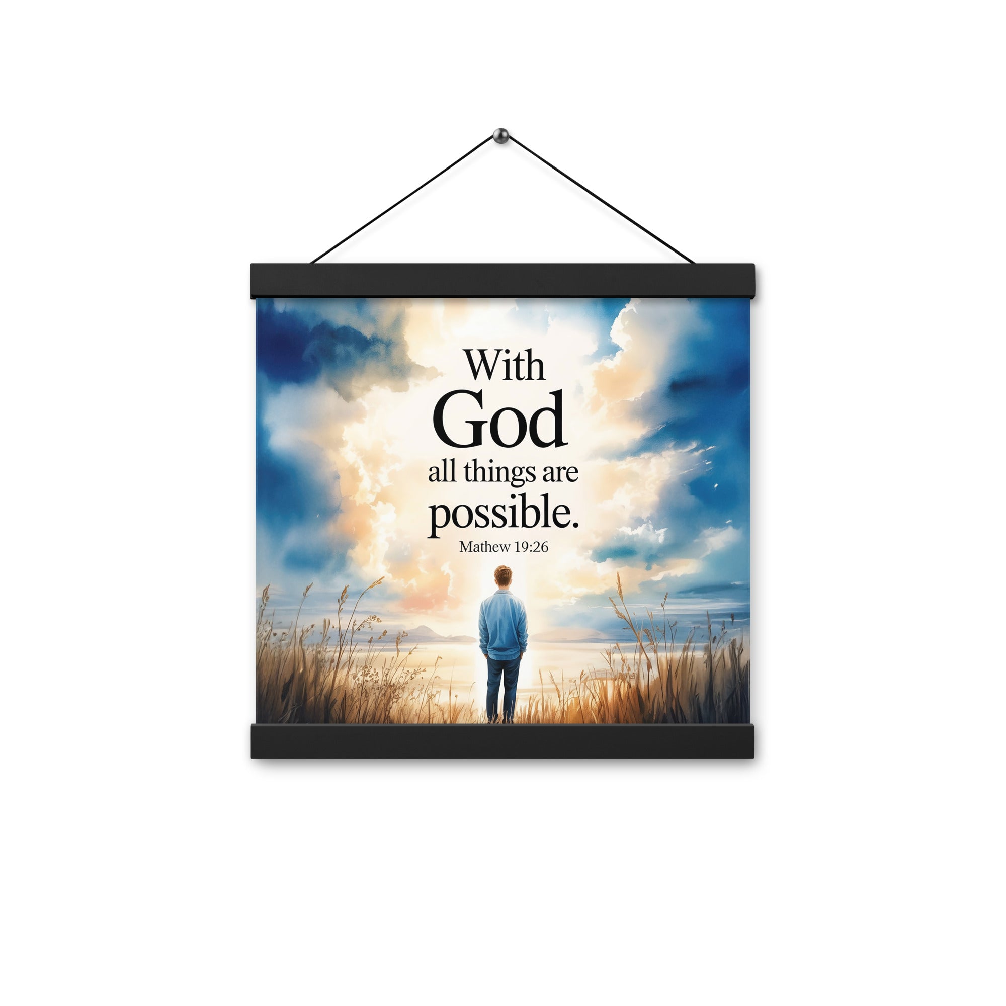 Matthew 19:26 Bible Verse Jesus Enhanced Matte Paper Poster With Hanger