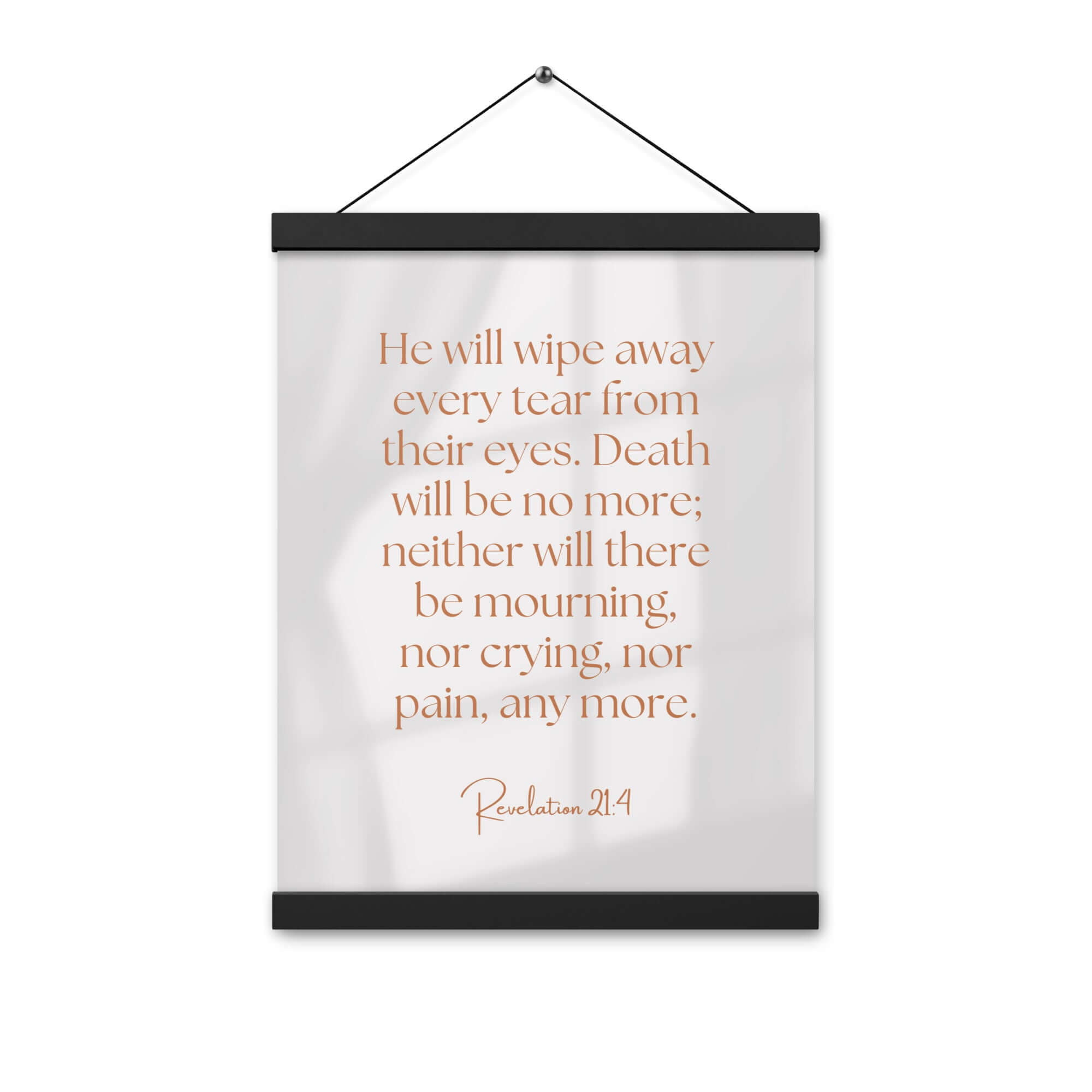 Revelation 21:4 Bible Verse, He will wipe Enhanced Matte Paper Poster With Hanger Wall Art