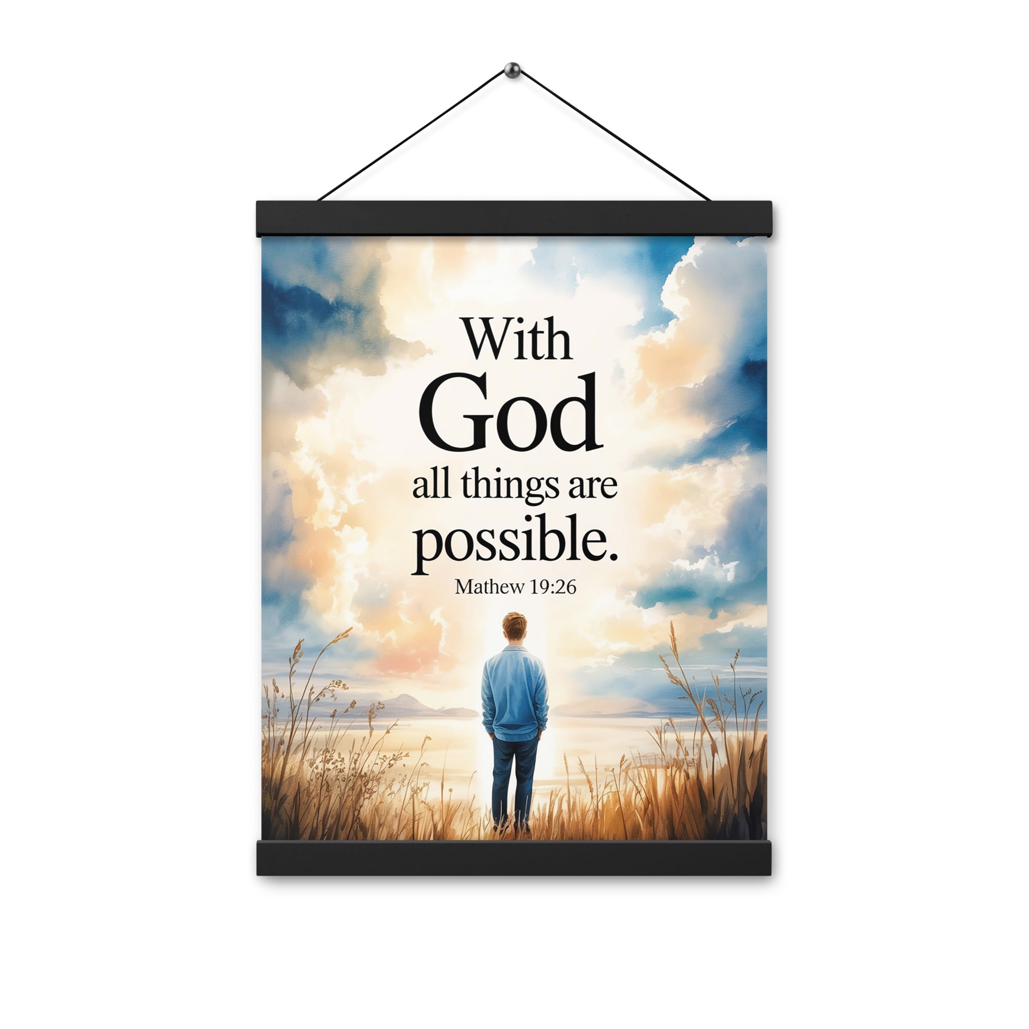 Matthew 19:26 Bible Verse Jesus Enhanced Matte Paper Poster With Hanger