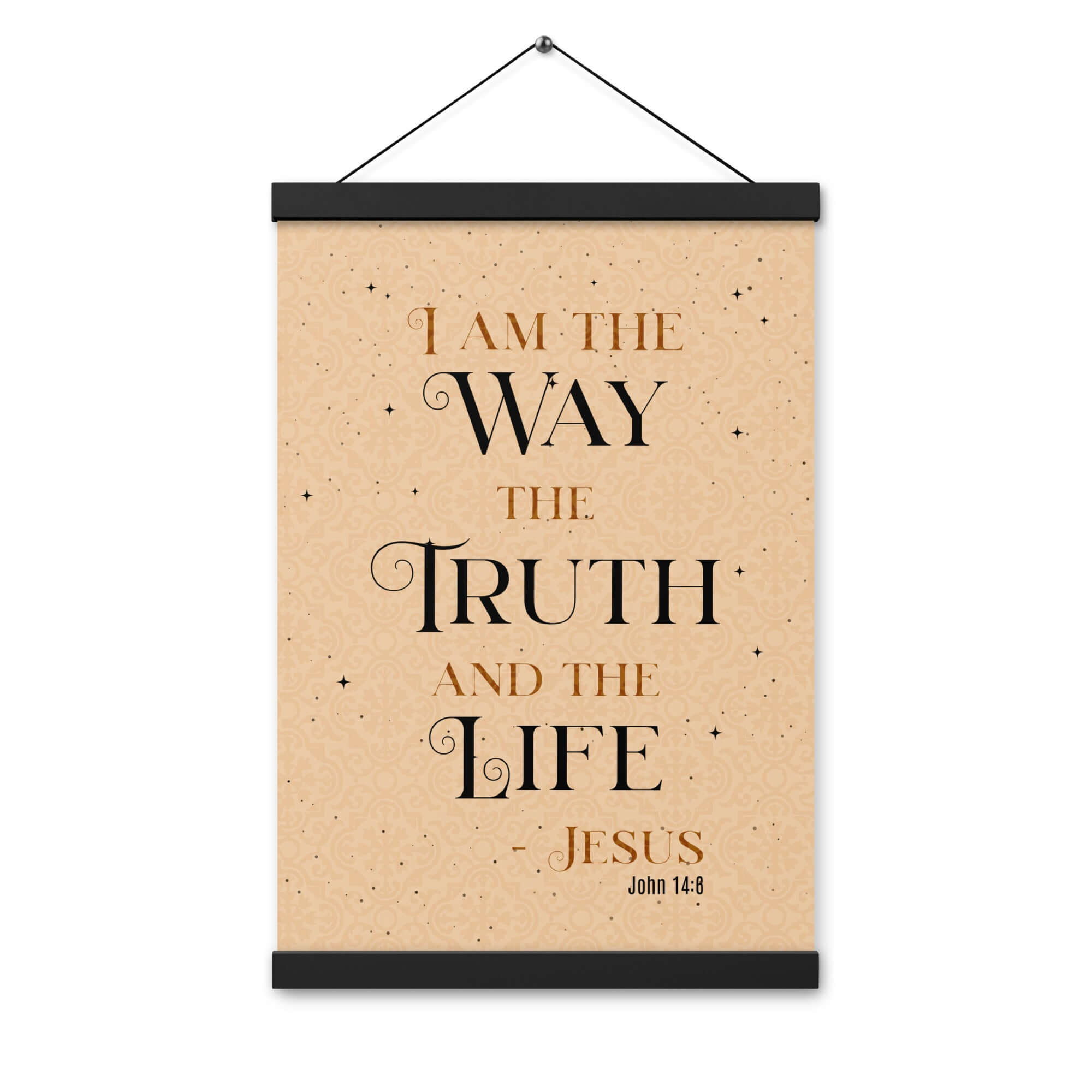 John 14:6 Bible Verse, Color Text Brown Background Enhanced Matte Paper Poster With Hanger Wall Art
