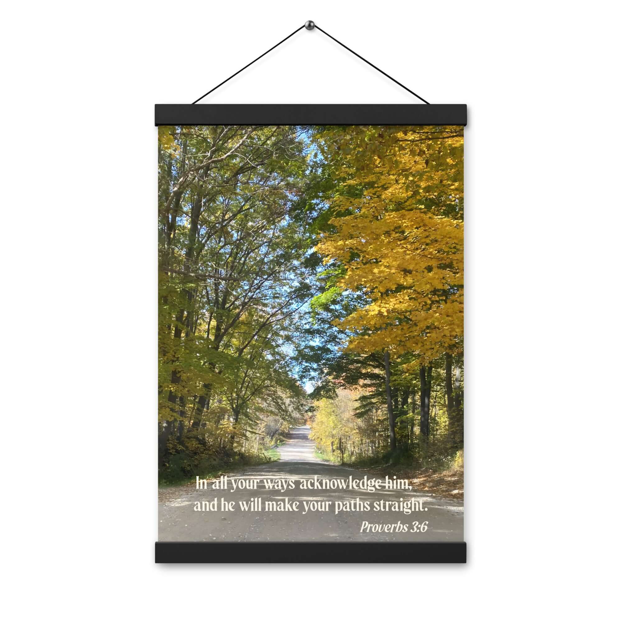 Proverbs 3:6 Bible Verse, Fall Road Enhanced Matte Paper Poster With Hanger Wall Art