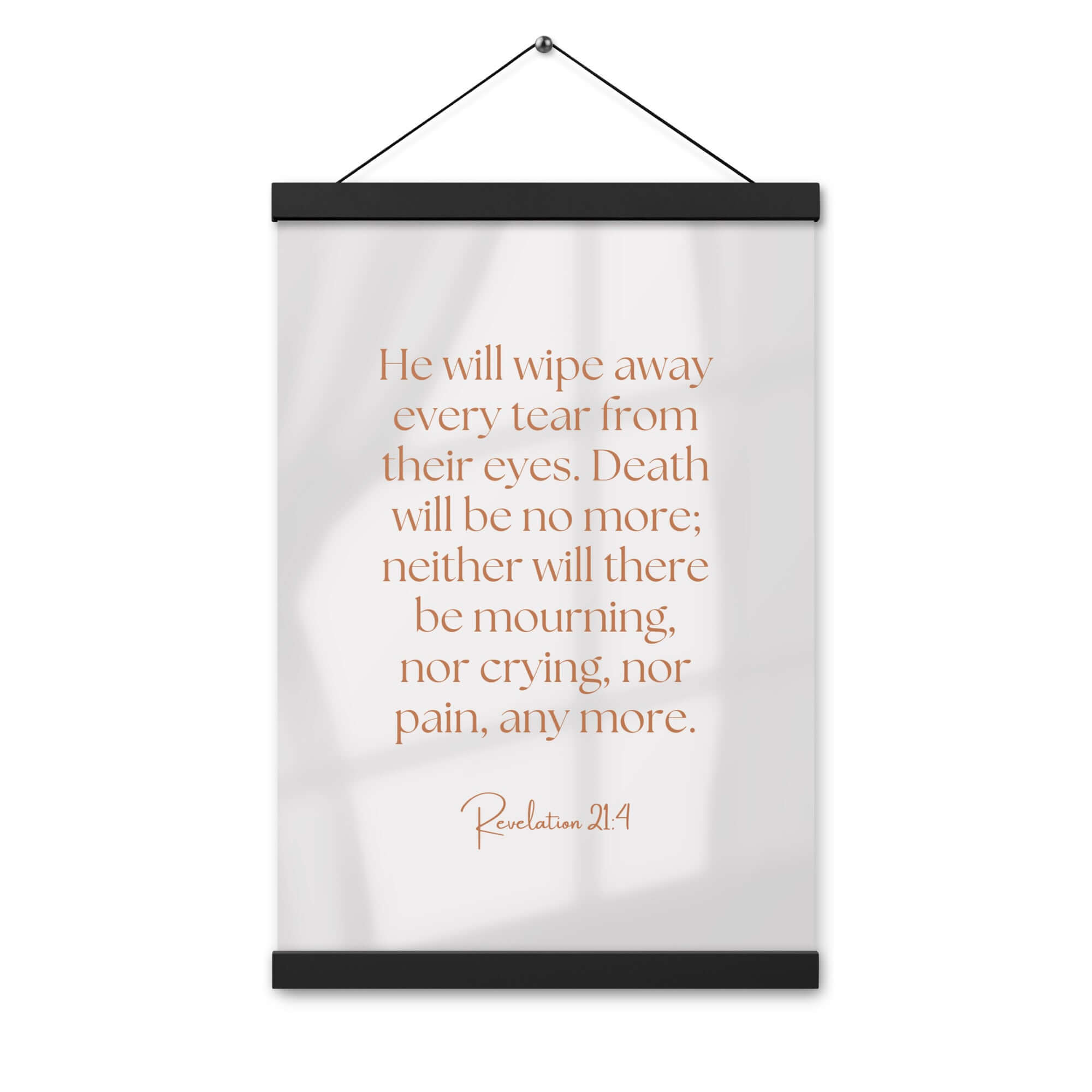 Revelation 21:4 Bible Verse, He will wipe Enhanced Matte Paper Poster With Hanger Wall Art