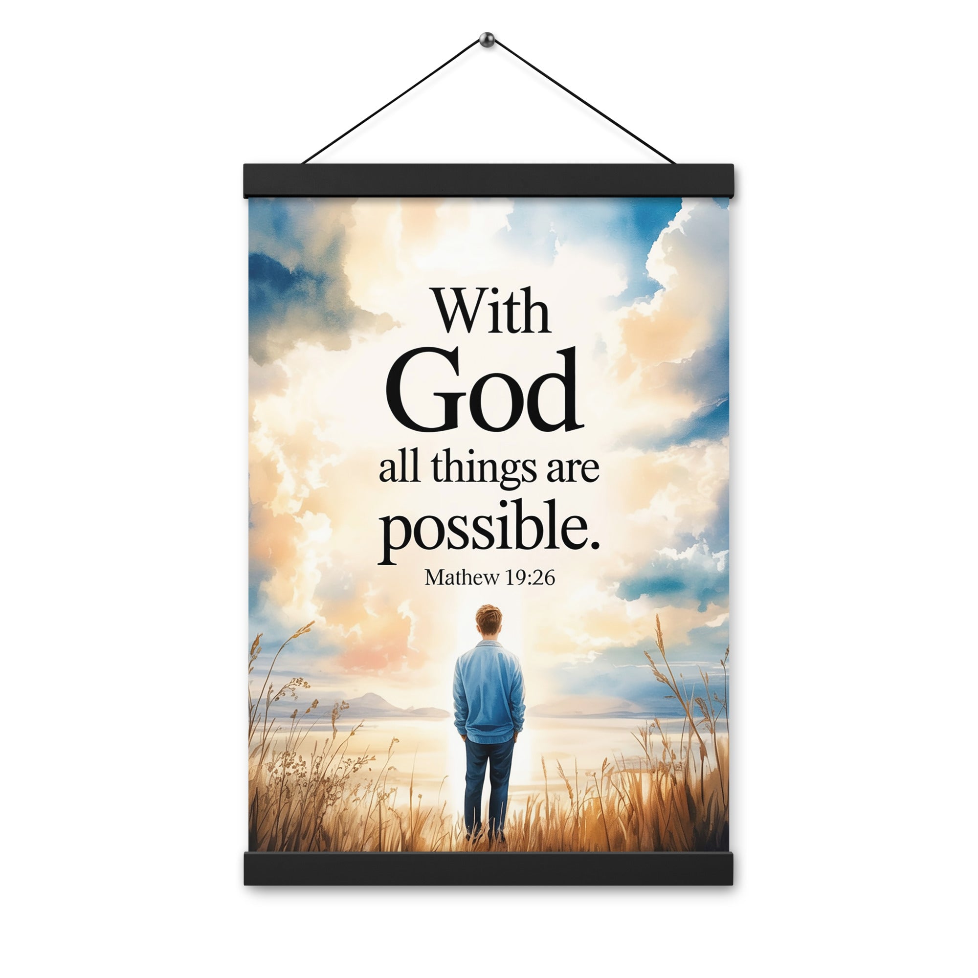 Matthew 19:26 Bible Verse Jesus Enhanced Matte Paper Poster With Hanger