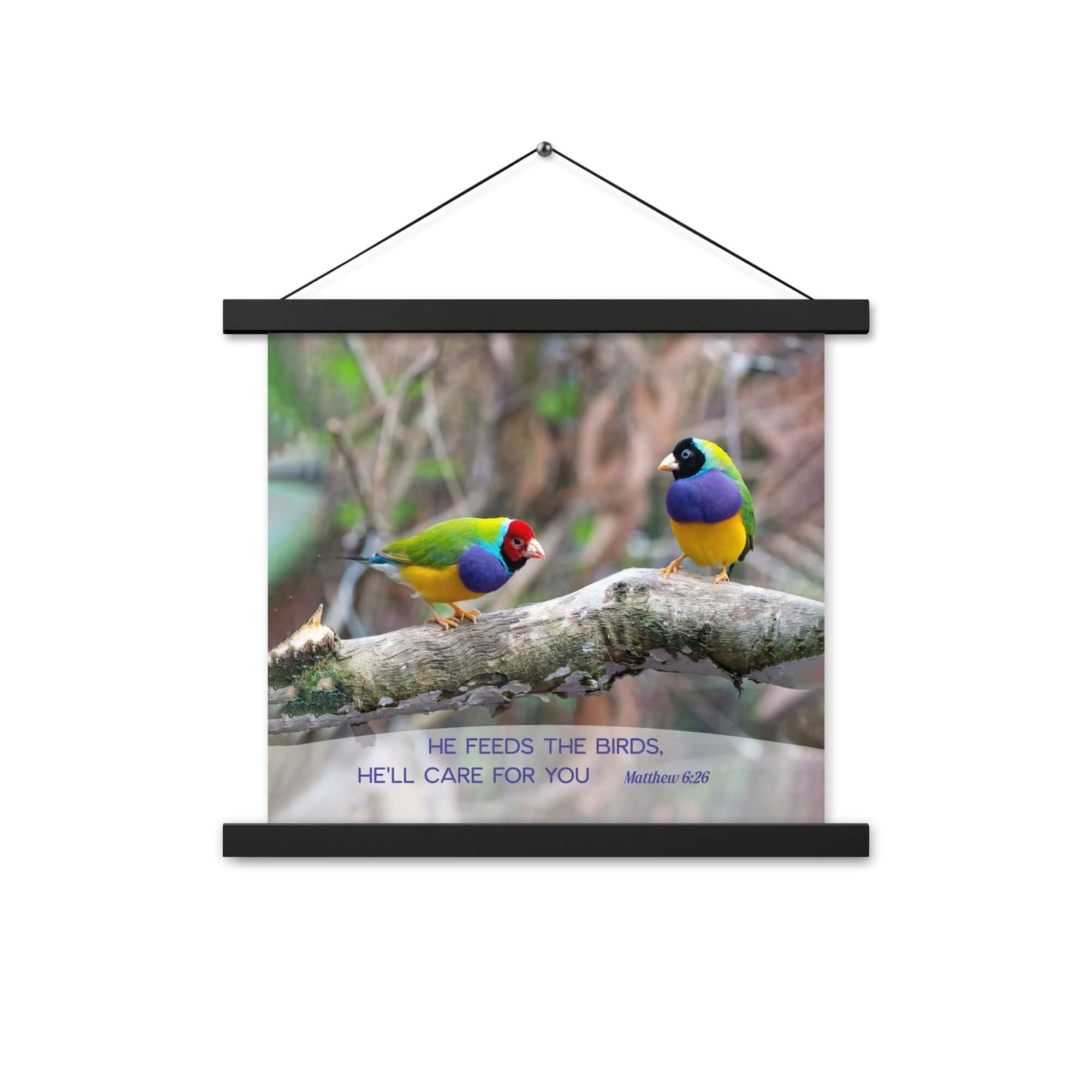 Matthew 6:26 Gouldian Finches, He'll Care for You Enhanced Matte Paper Poster With Hanger Wall Art
