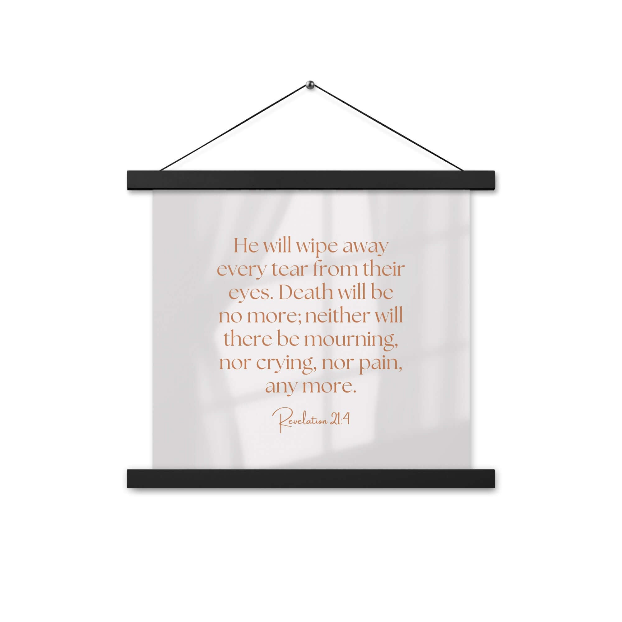 Revelation 21:4 Bible Verse, He will wipe Enhanced Matte Paper Poster With Hanger Wall Art