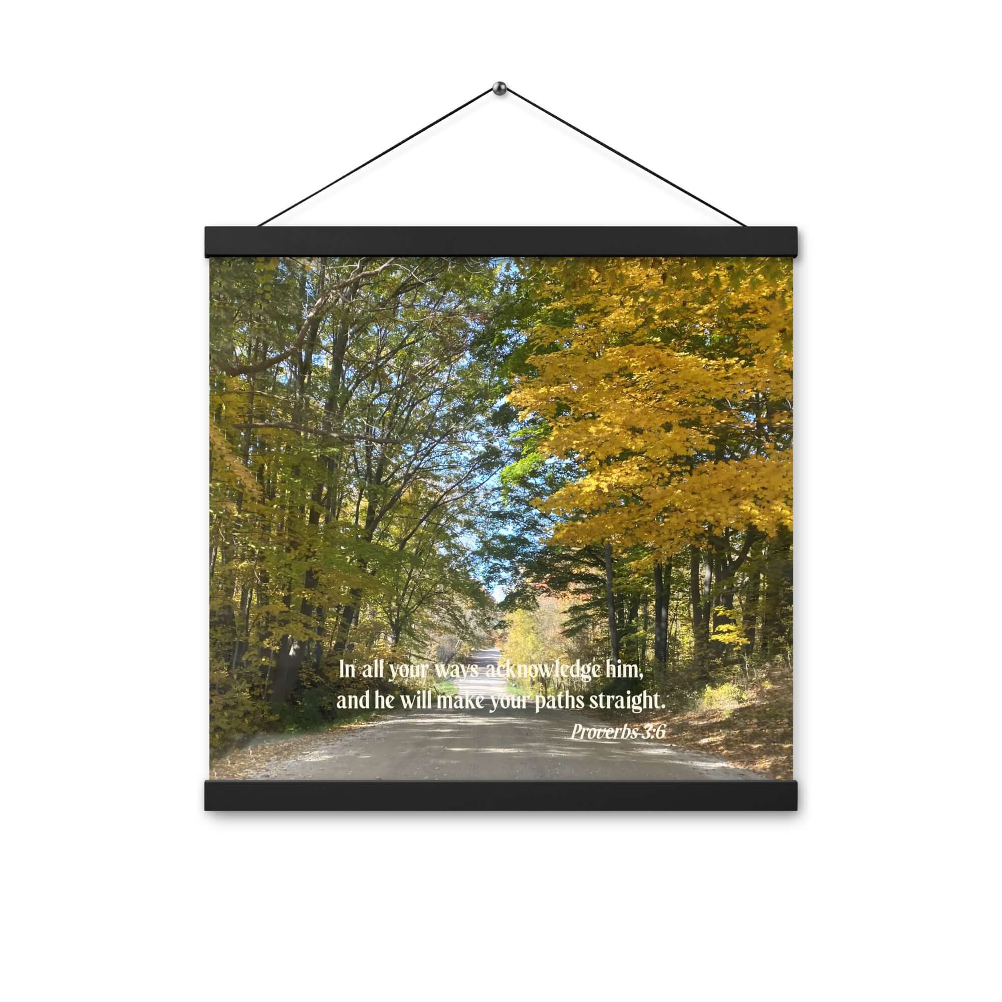 Proverbs 3:6 Bible Verse, Fall Road Enhanced Matte Paper Poster With Hanger Wall Art