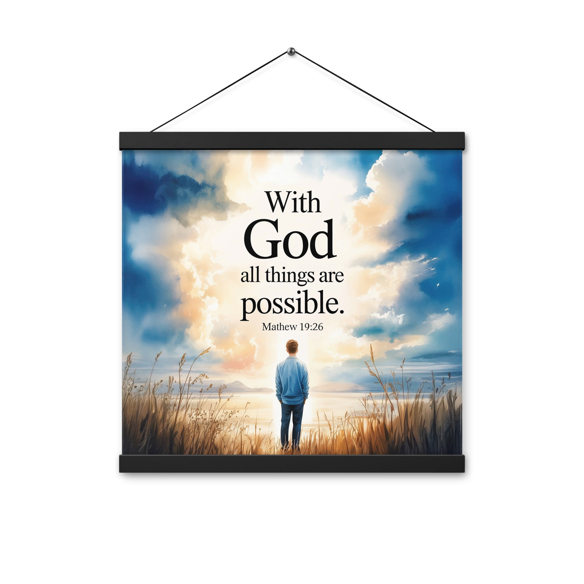 Matthew 19:26 Bible Verse Jesus Enhanced Matte Paper Poster With Hanger