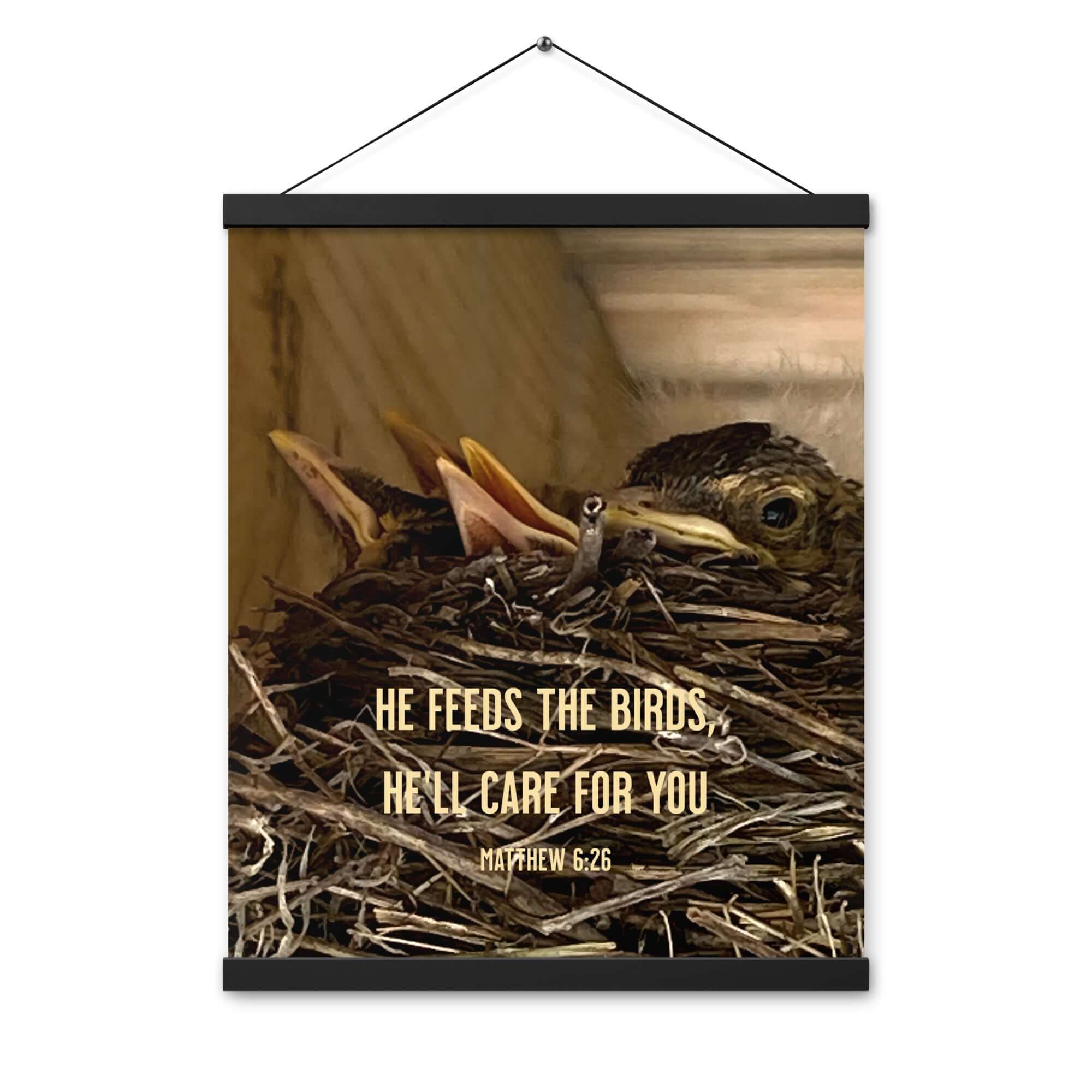 Matthew 6:26 Baby Robins, He'll Care for You Enhanced Matte Paper Poster With Hanger Wall Art