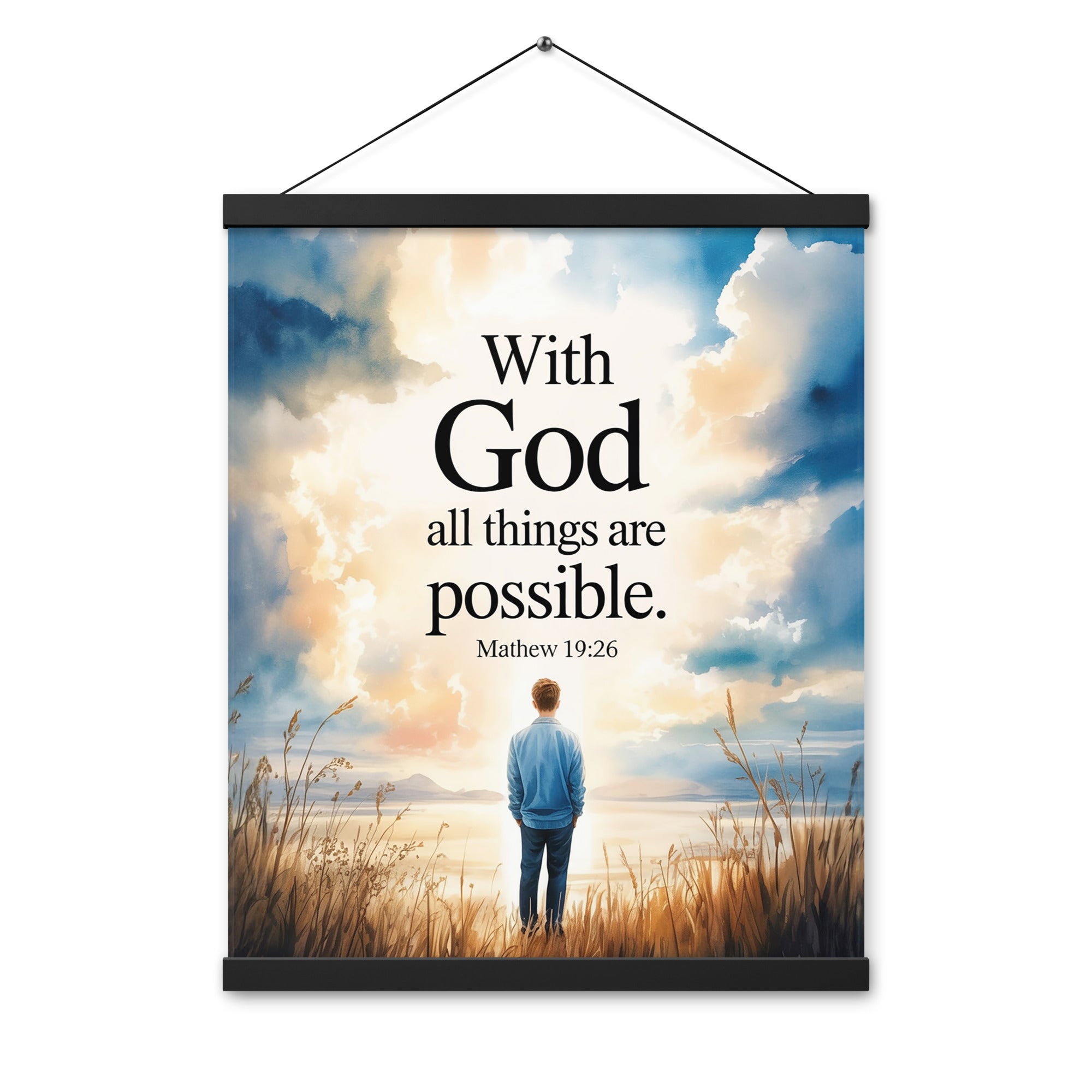 Matthew 19:26 Bible Verse Jesus Enhanced Matte Paper Poster With Hanger