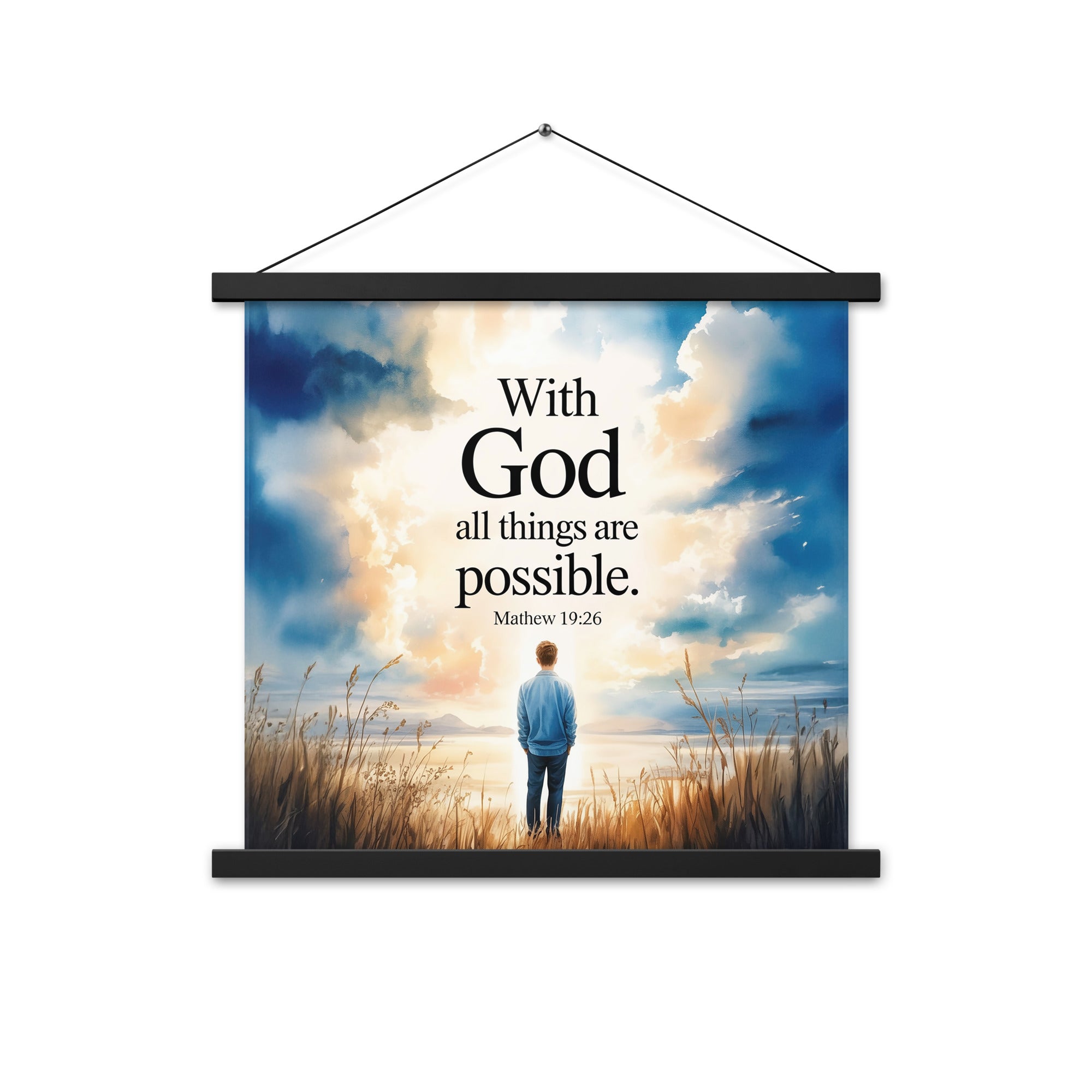 Matthew 19:26 Bible Verse Jesus Enhanced Matte Paper Poster With Hanger