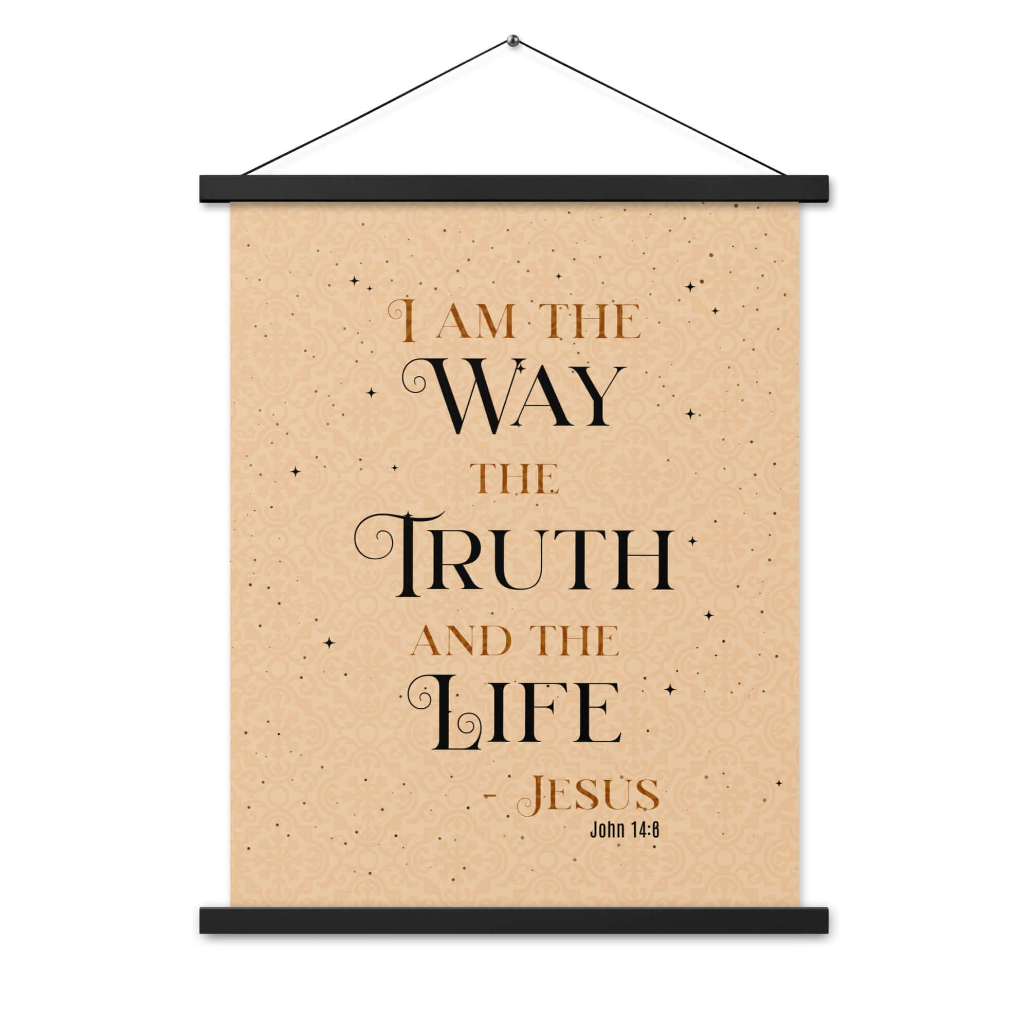 John 14:6 Bible Verse, Color Text Brown Background Enhanced Matte Paper Poster With Hanger Wall Art