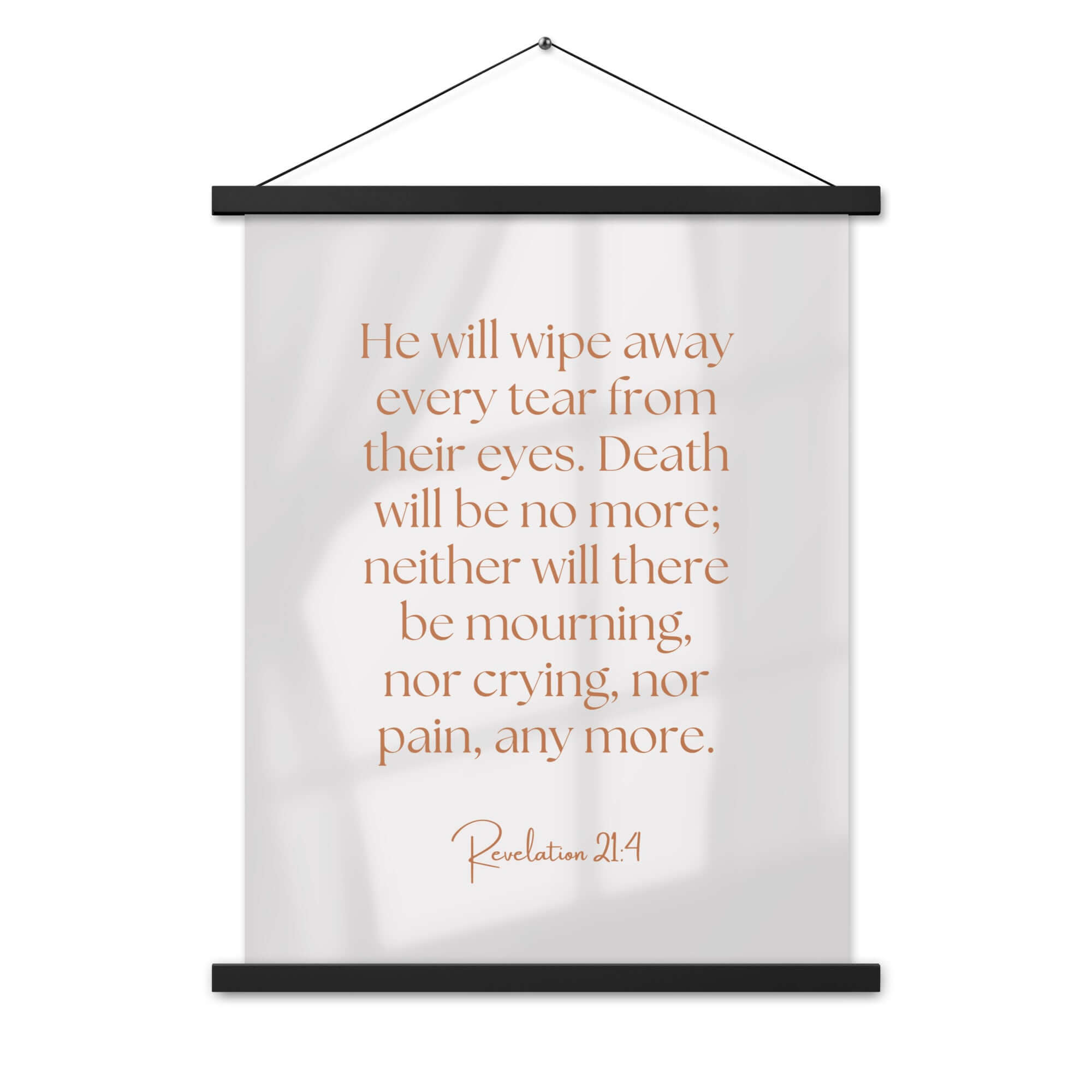 Revelation 21:4 Bible Verse, He will wipe Enhanced Matte Paper Poster With Hanger Wall Art