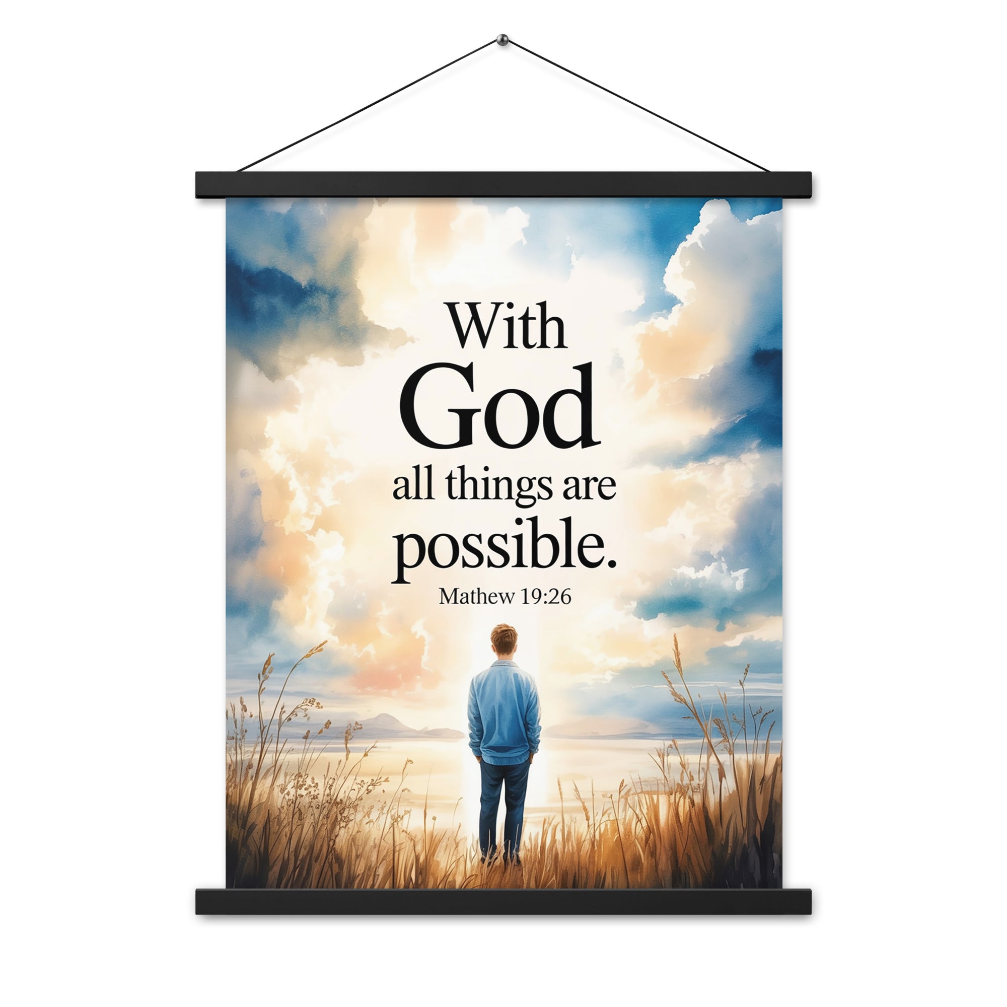 Matthew 19:26 Bible Verse Jesus Enhanced Matte Paper Poster With Hanger