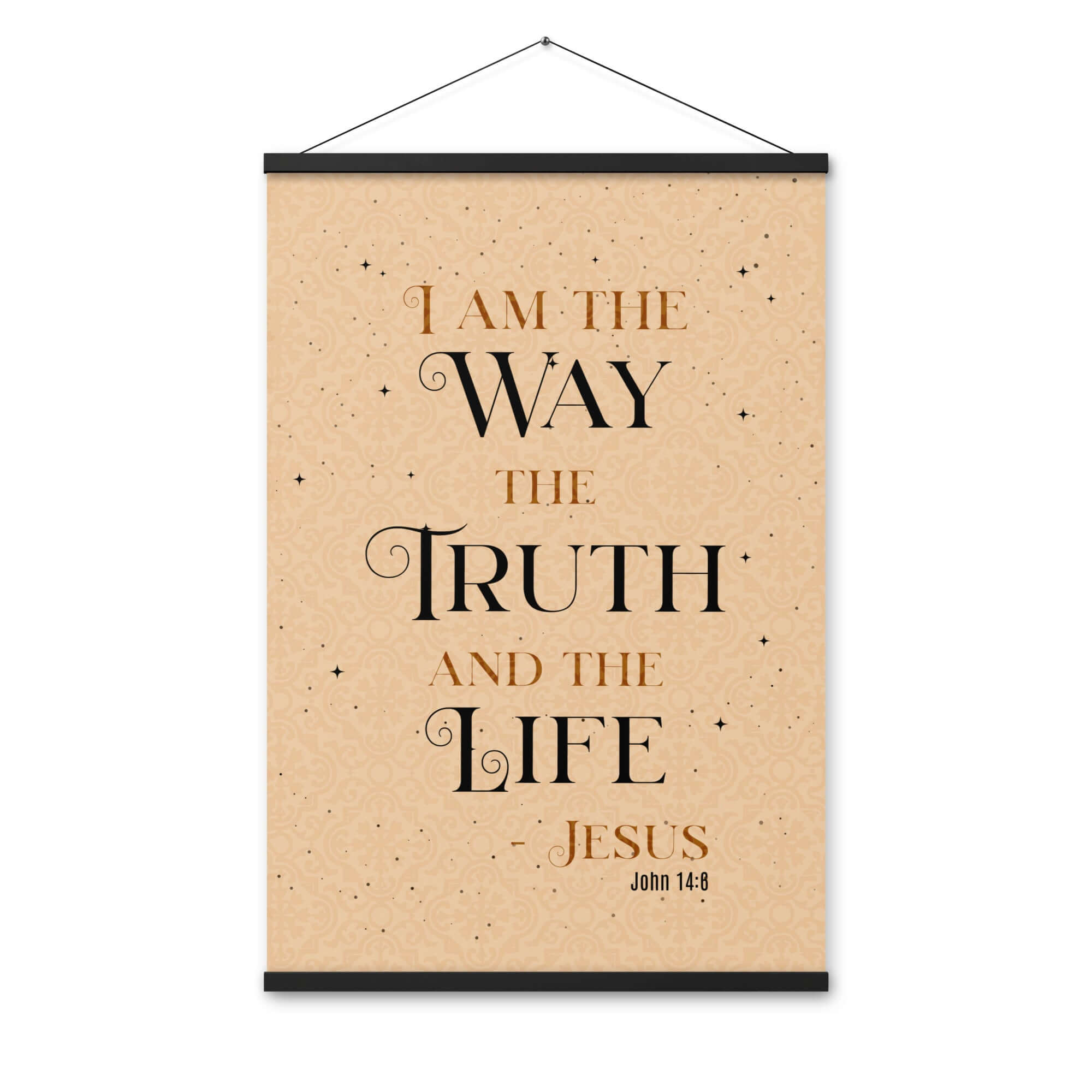 John 14:6 Bible Verse, Color Text Brown Background Enhanced Matte Paper Poster With Hanger Wall Art