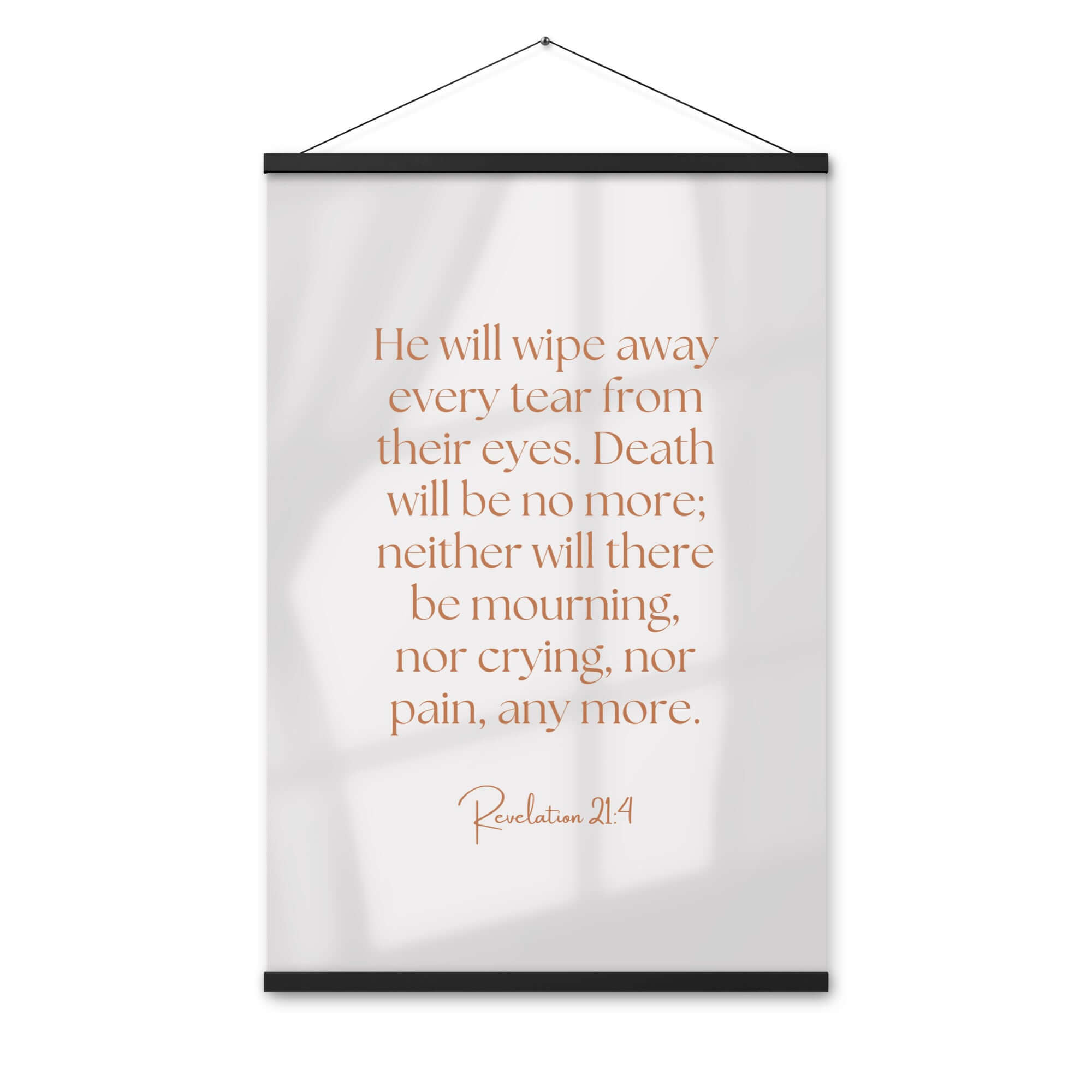 Revelation 21:4 Bible Verse, He will wipe Enhanced Matte Paper Poster With Hanger Wall Art