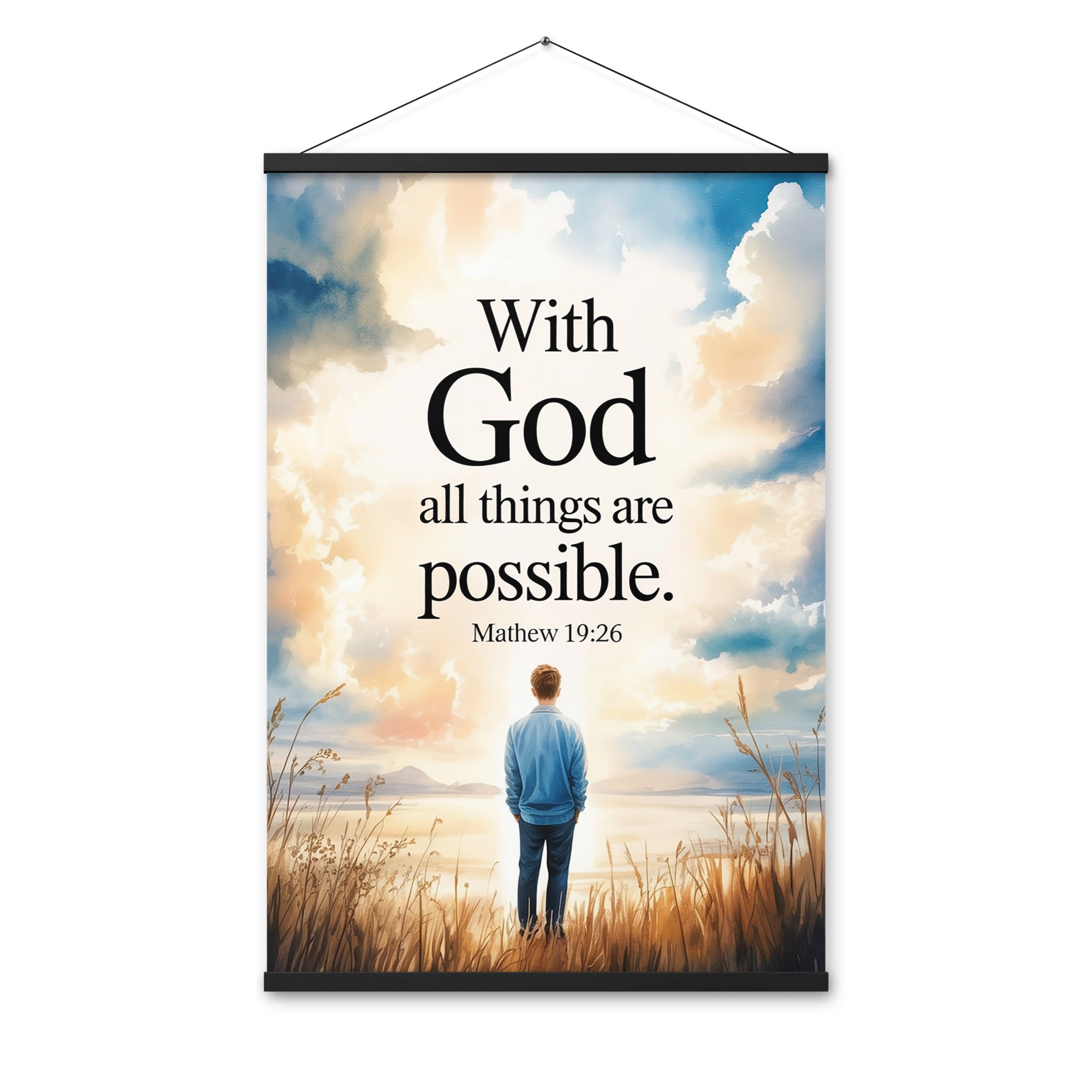 Matthew 19:26 Bible Verse Jesus Enhanced Matte Paper Poster With Hanger