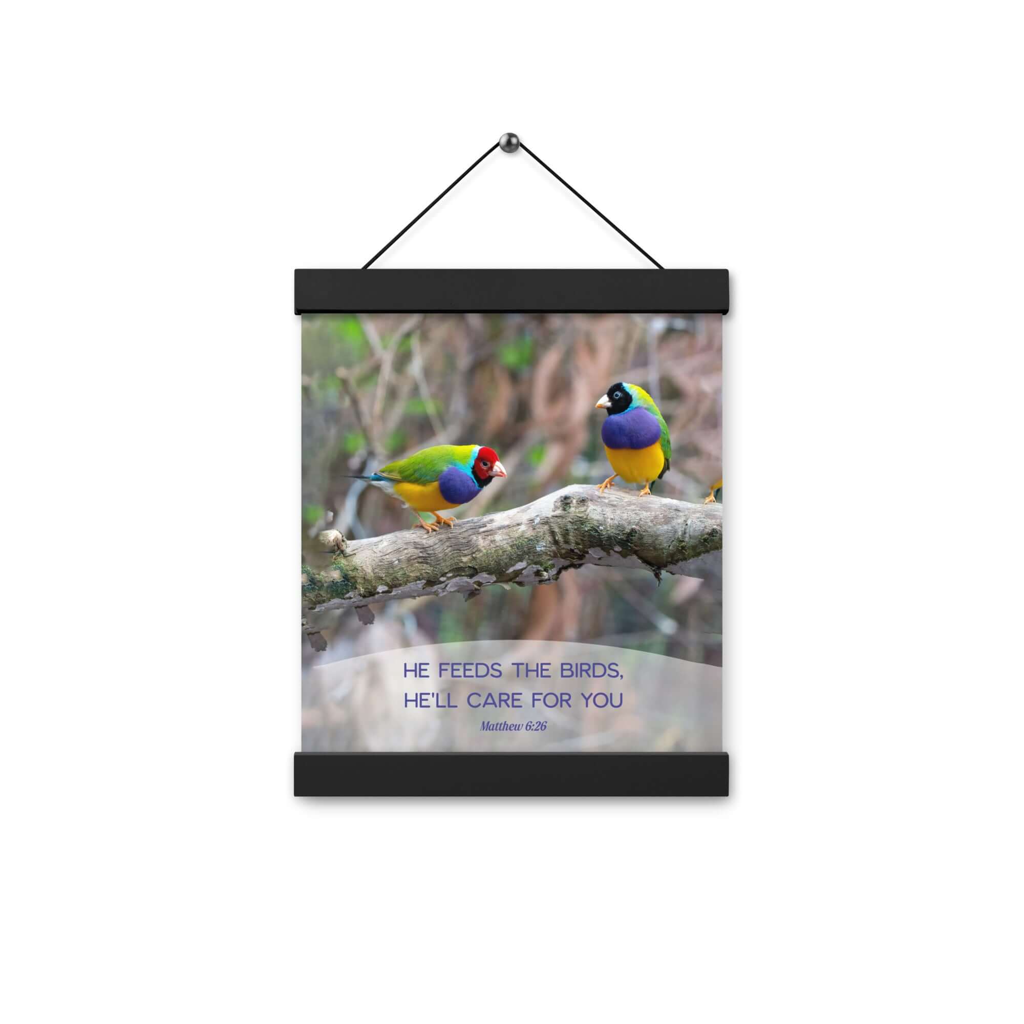 Matthew 6:26 Gouldian Finches, He'll Care for You Enhanced Matte Paper Poster With Hanger Wall Art