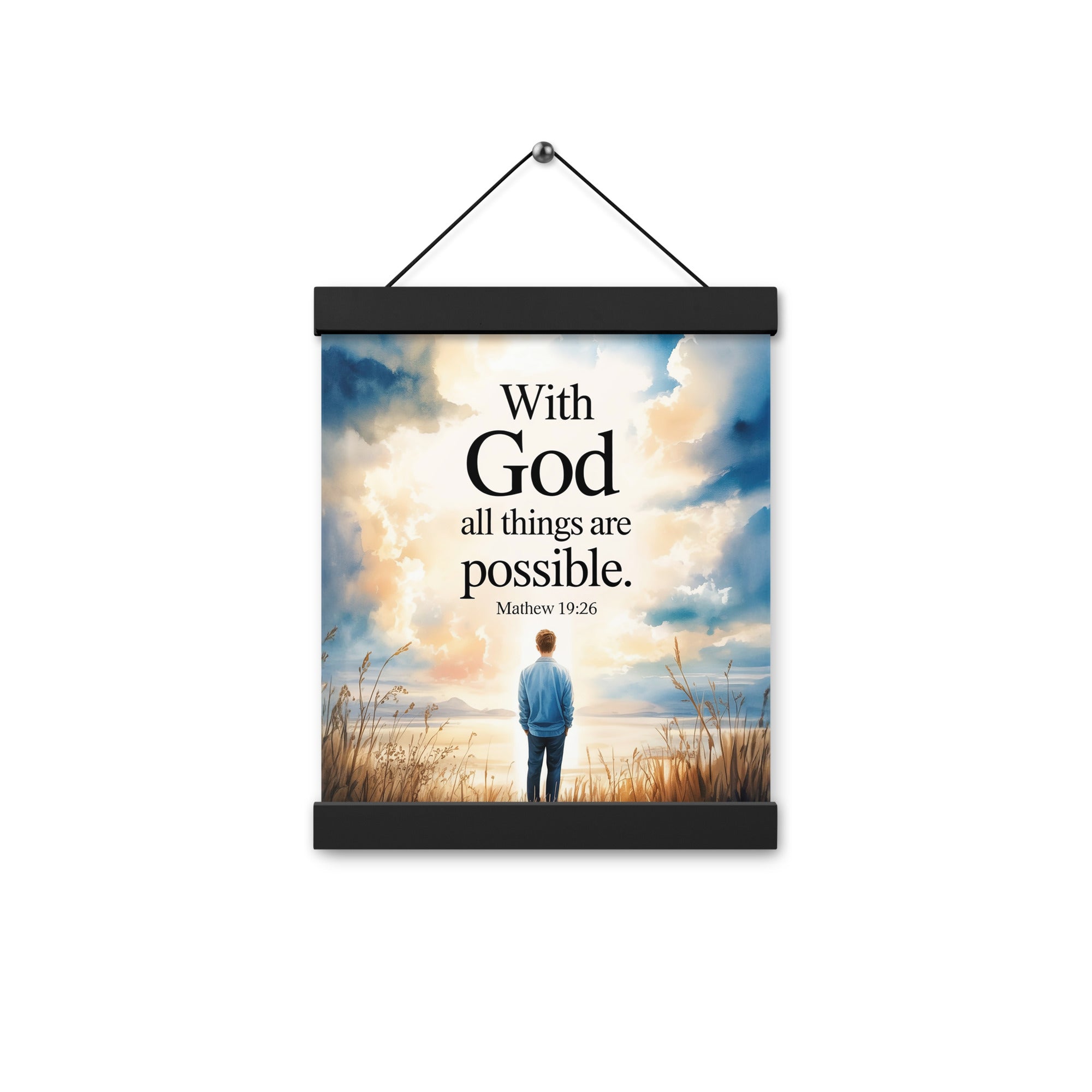 Matthew 19:26 Bible Verse Jesus Enhanced Matte Paper Poster With Hanger