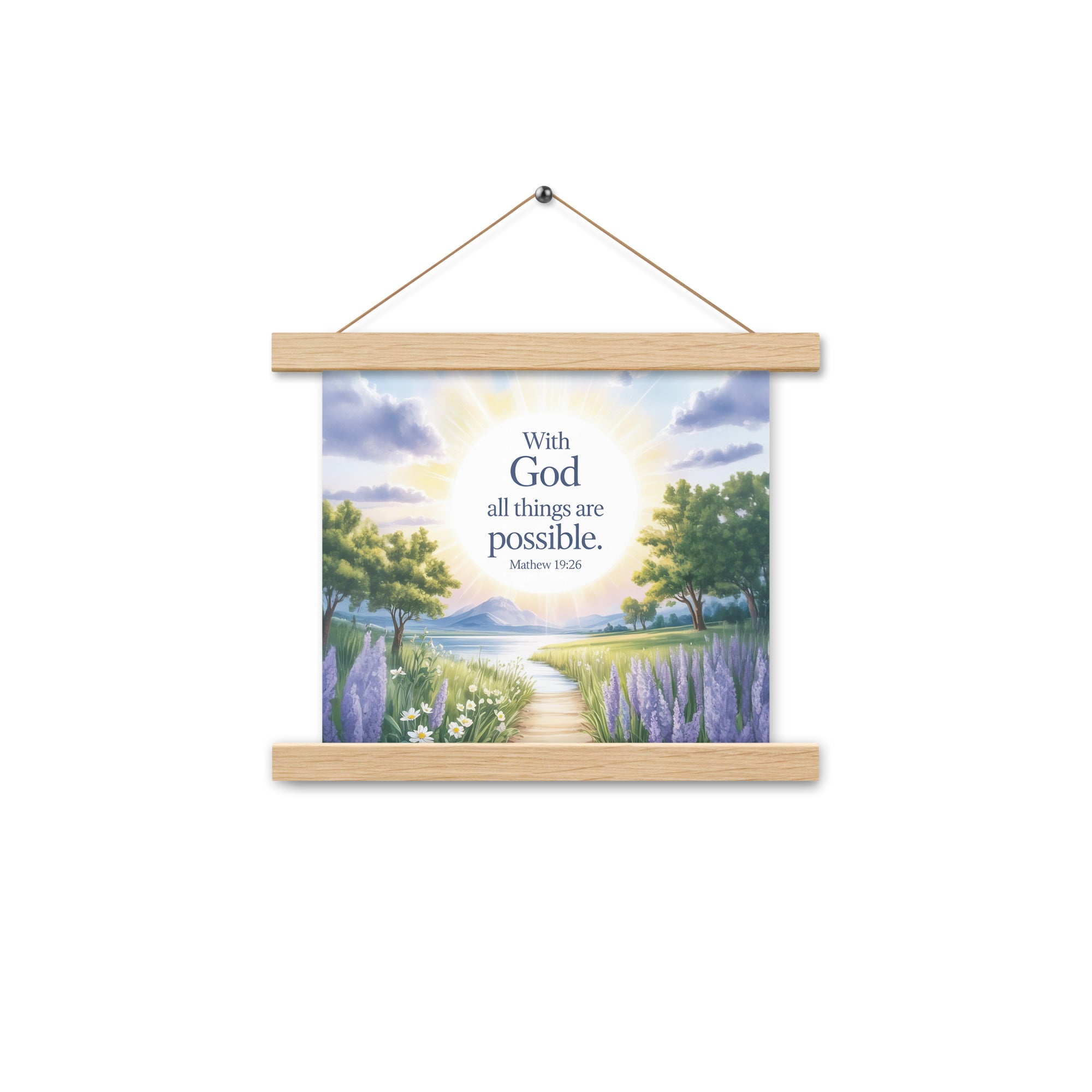 Matthew 19:26 Bible Verse Looking at Enhanced Matte Paper Poster With Hanger Oak 10″×10″