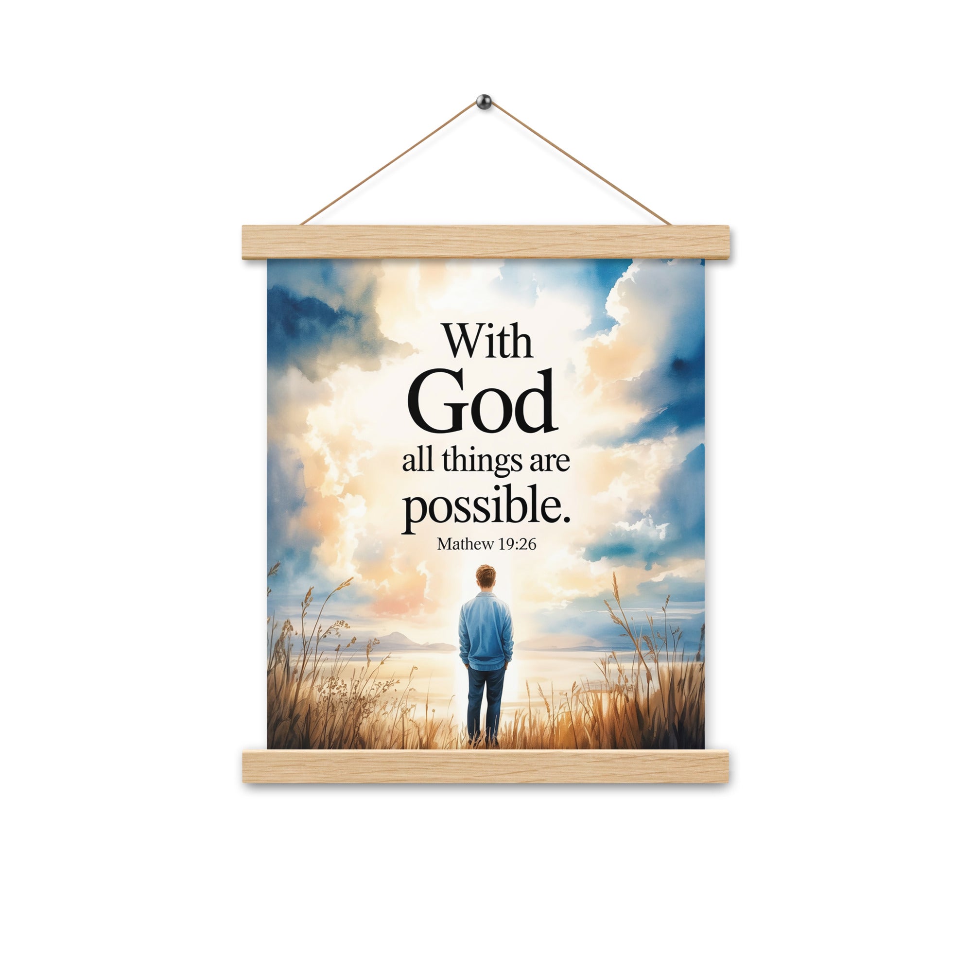 Matthew 19:26 Bible Verse Jesus Enhanced Matte Paper Poster With Hanger