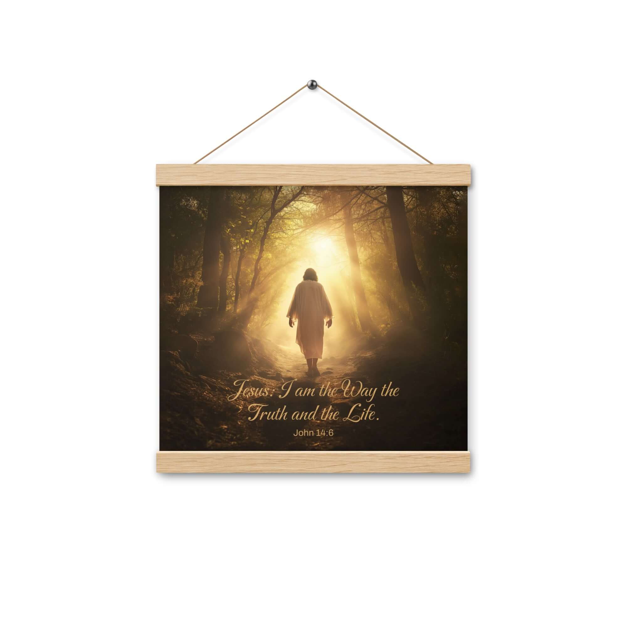 John 14:6 Bible Verse, Forest Image Enhanced Matte Paper Poster With Hanger Wall Art Oak 12″×12″