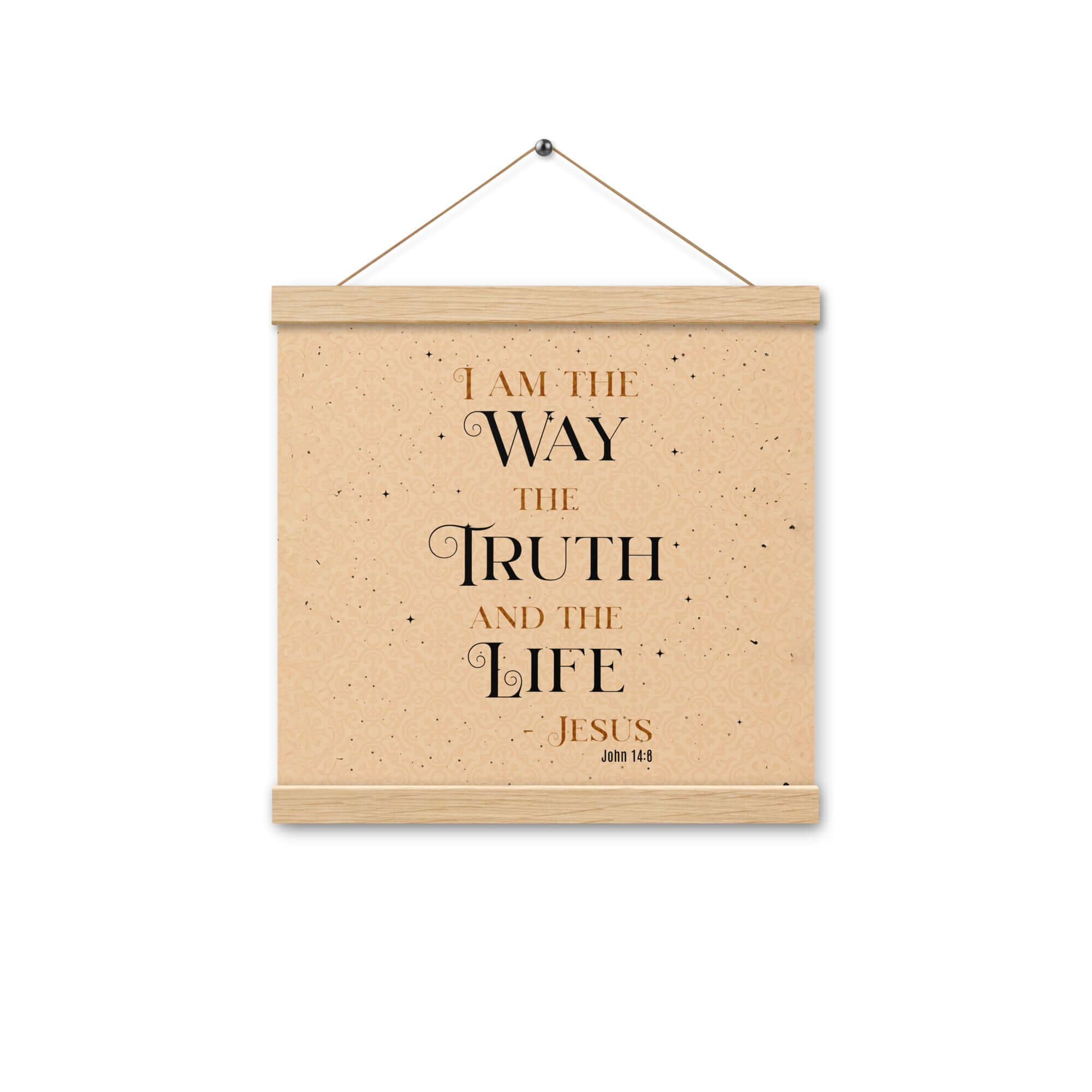 John 14:6 Bible Verse, Color Text Brown Background Enhanced Matte Paper Poster With Hanger Wall Art Oak 12″×12″