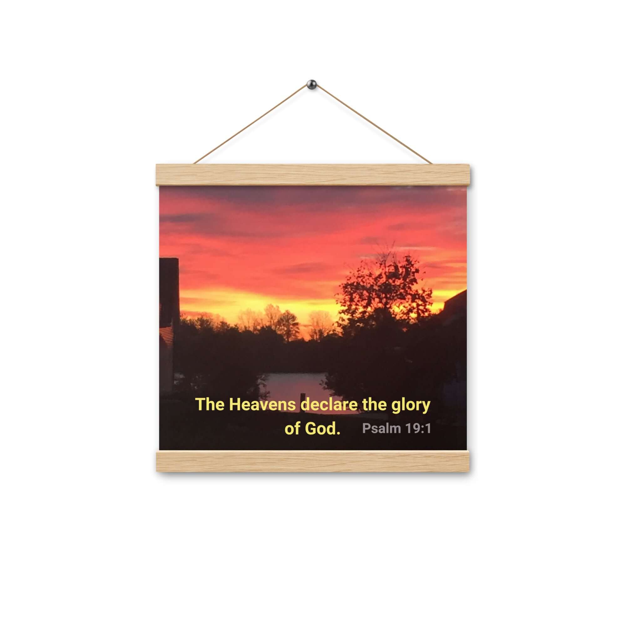 Psalm 19:1 Bible Verse, Sunset Glory Enhanced Matte Paper Poster With Hanger Wall Art Oak 12″×12″