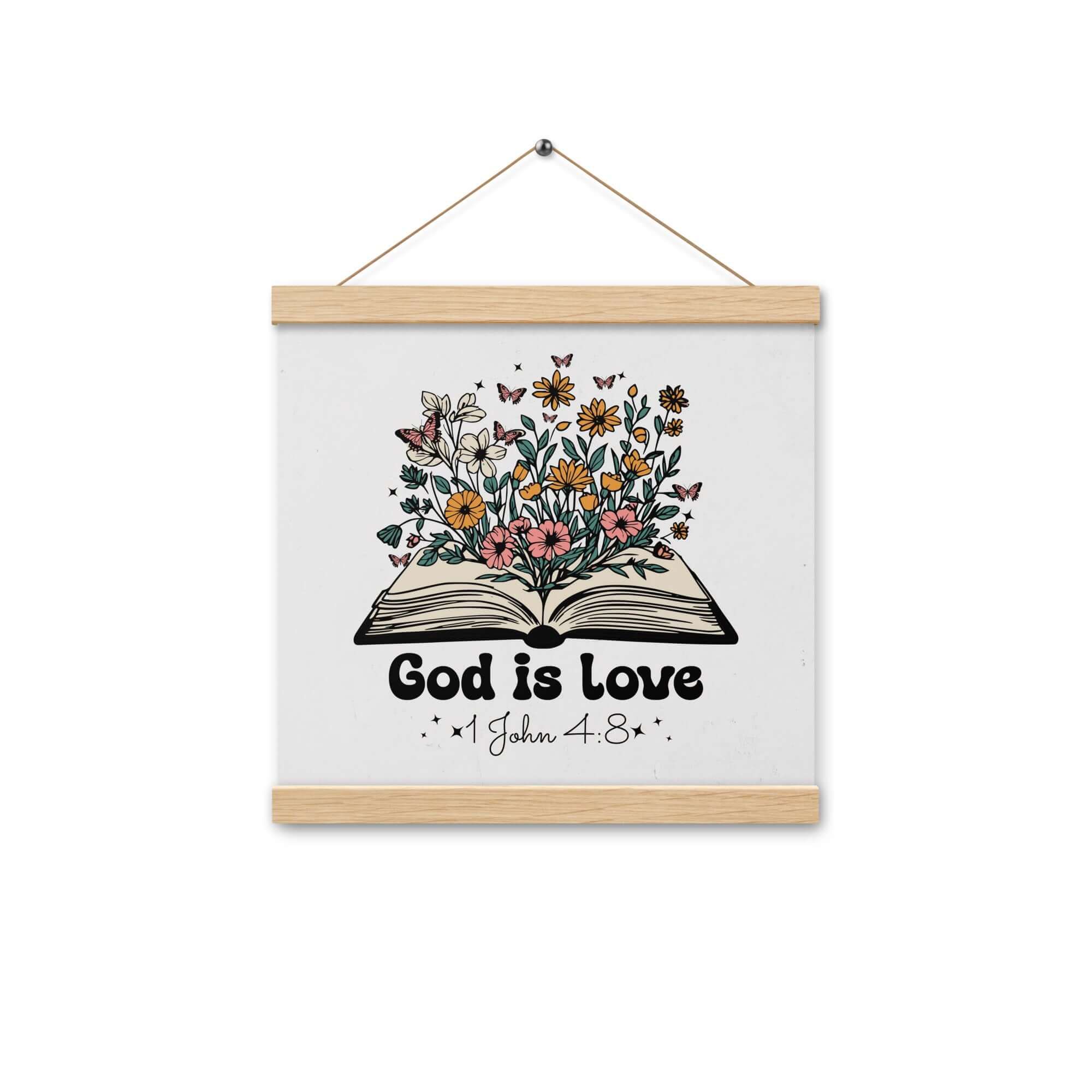 1 John 4:8 Bible Verse, God is Love Enhanced Matte Paper Poster With Hanger Wall Art Oak 12″×12″