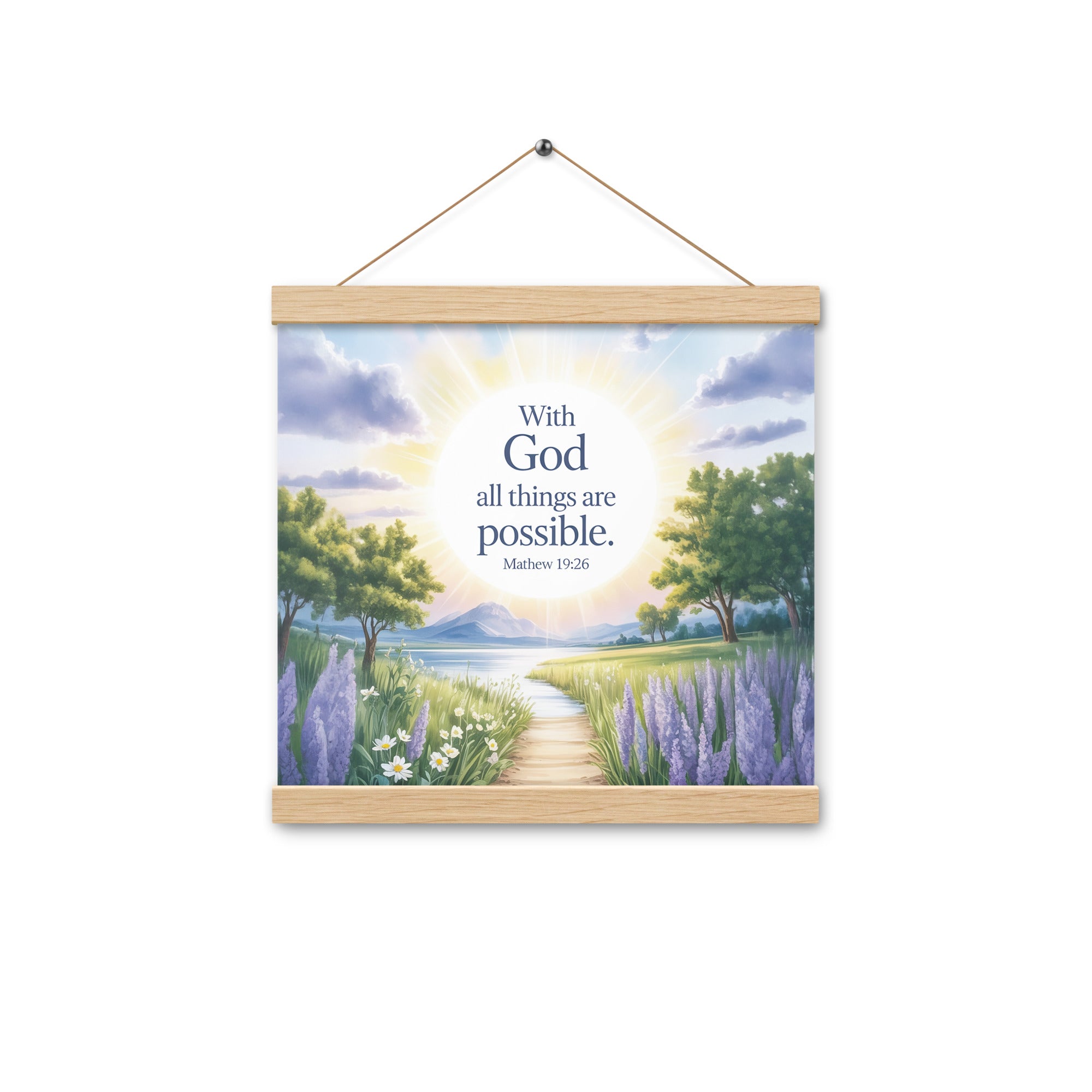 Matthew 19:26 Bible Verse Looking at Enhanced Matte Paper Poster With Hanger Oak 12″×12″