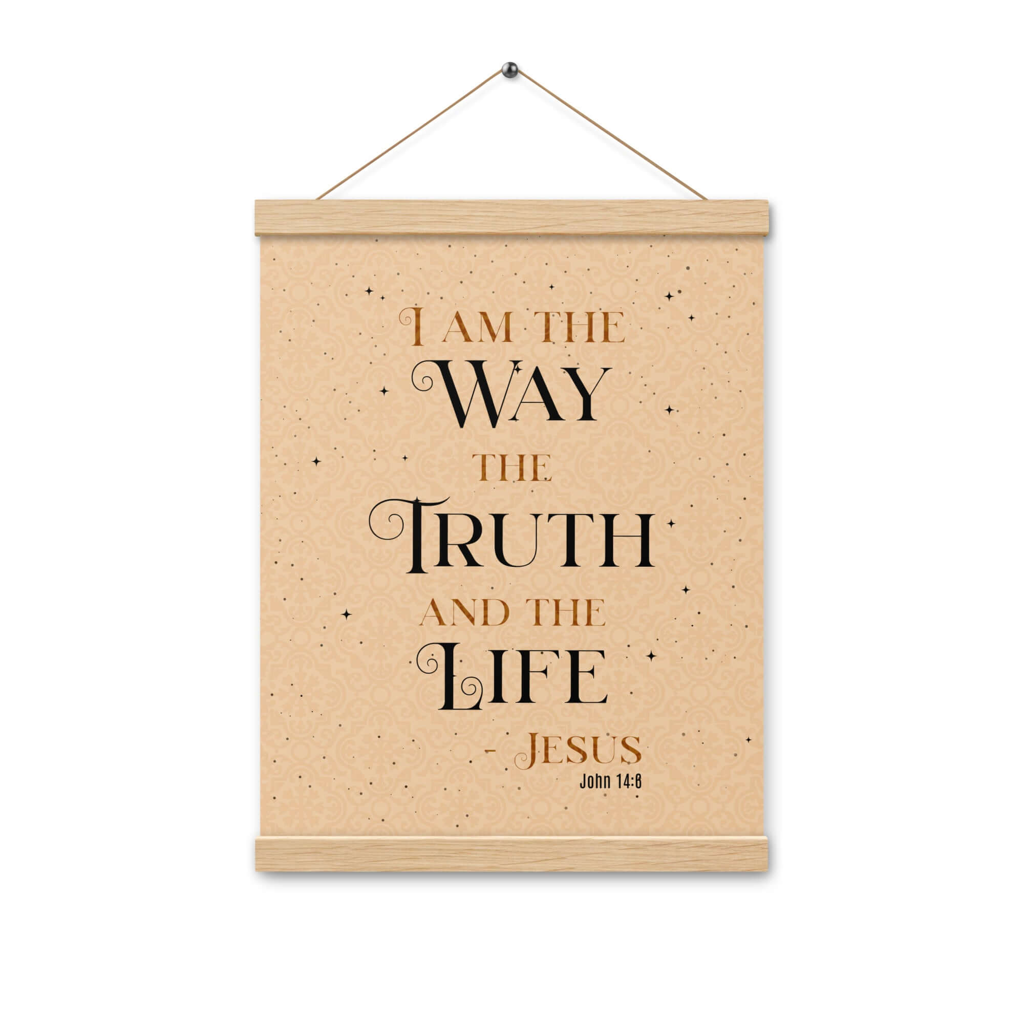 John 14:6 Bible Verse, Color Text Brown Background Enhanced Matte Paper Poster With Hanger Wall Art