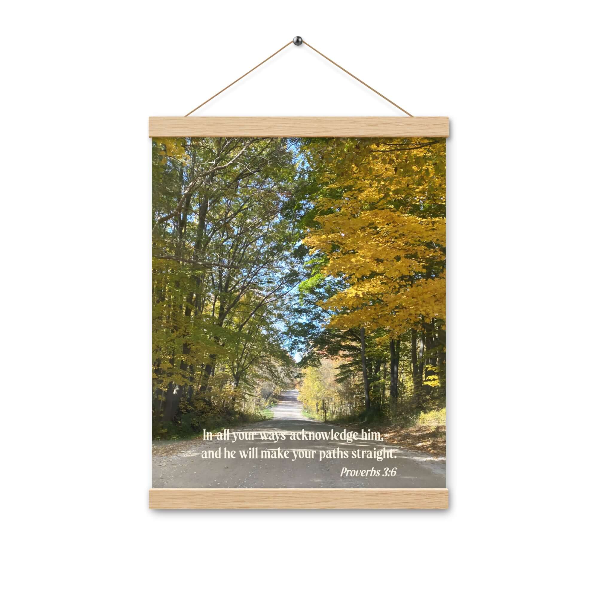 Proverbs 3:6 Bible Verse, Fall Road Enhanced Matte Paper Poster With Hanger Wall Art
