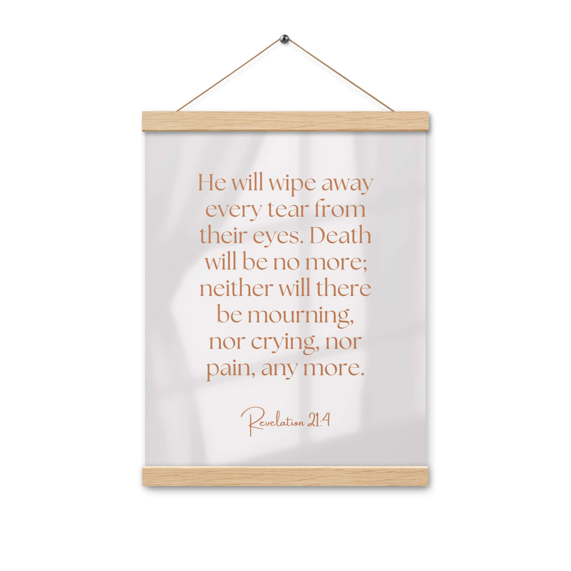 Revelation 21:4 Bible Verse, He will wipe Enhanced Matte Paper Poster With Hanger Wall Art