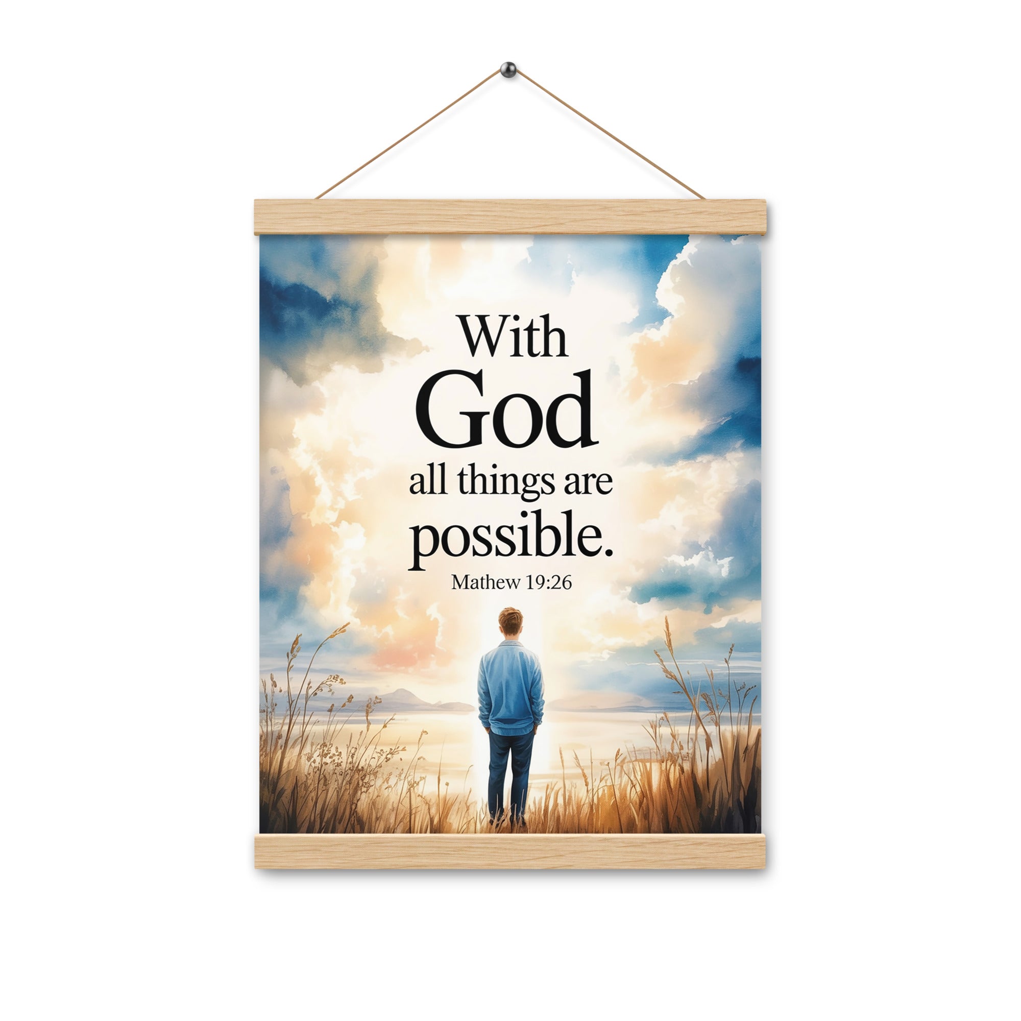 Matthew 19:26 Bible Verse Jesus Enhanced Matte Paper Poster With Hanger