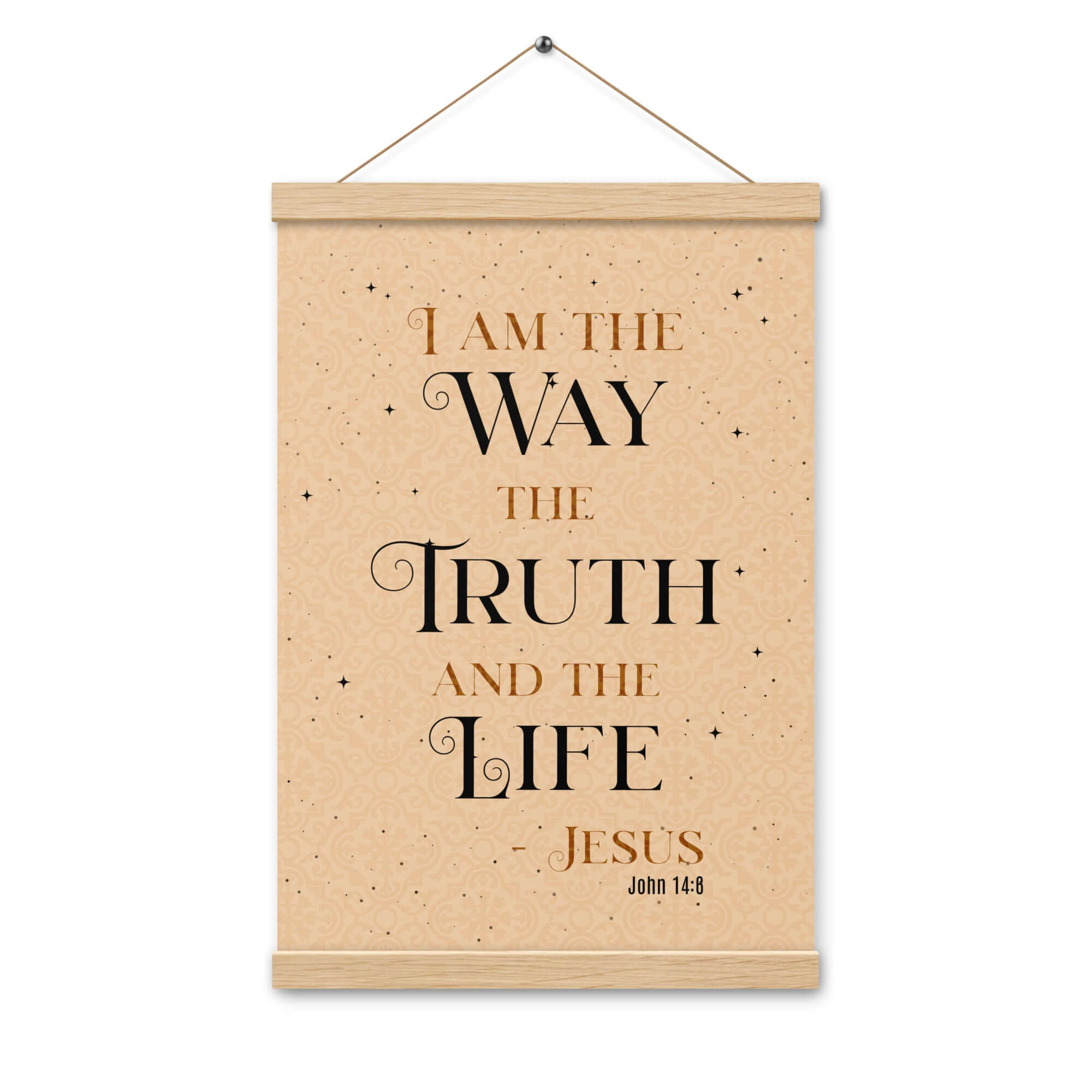 John 14:6 Bible Verse, Color Text Brown Background Enhanced Matte Paper Poster With Hanger Wall Art