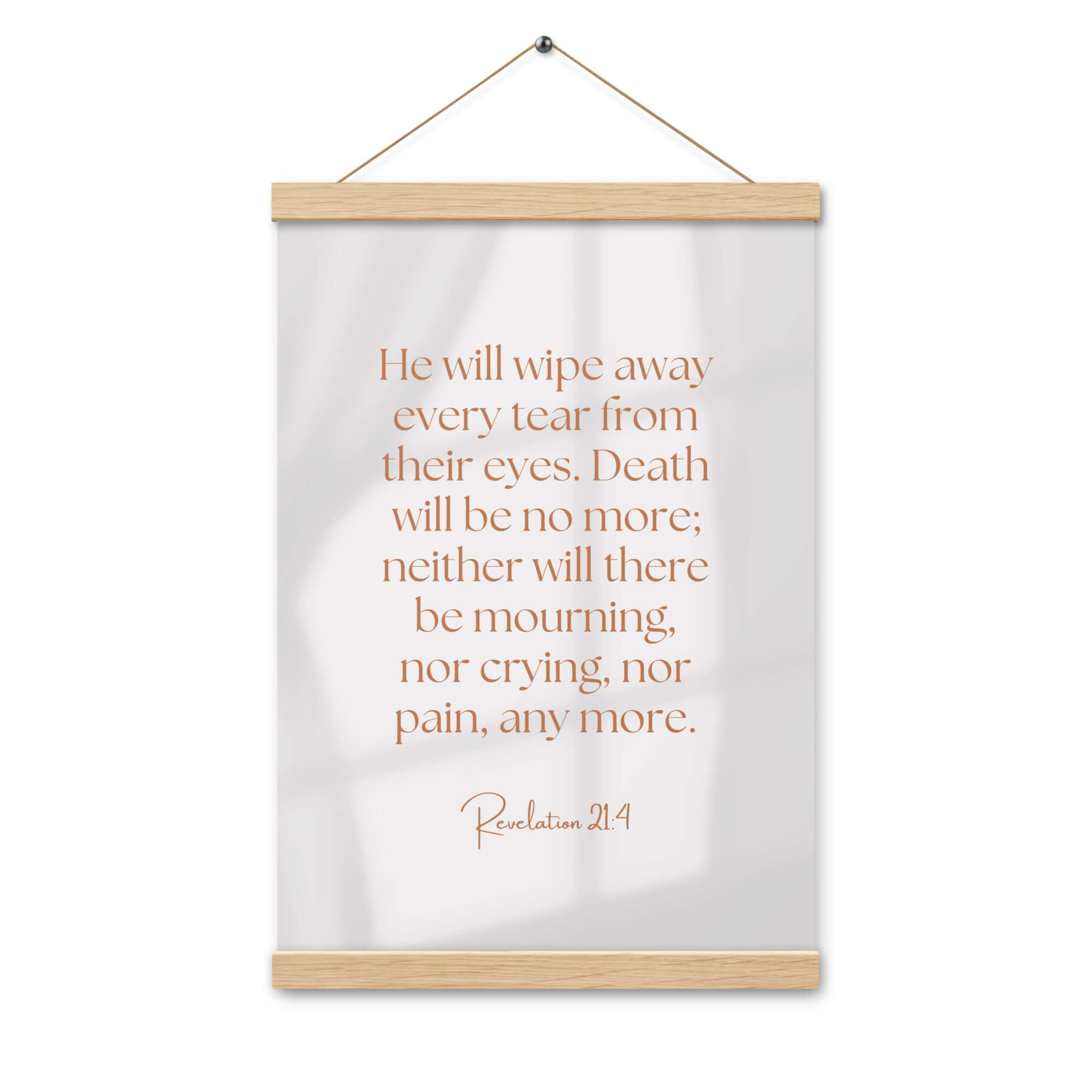 Revelation 21:4 Bible Verse, He will wipe Enhanced Matte Paper Poster With Hanger Wall Art