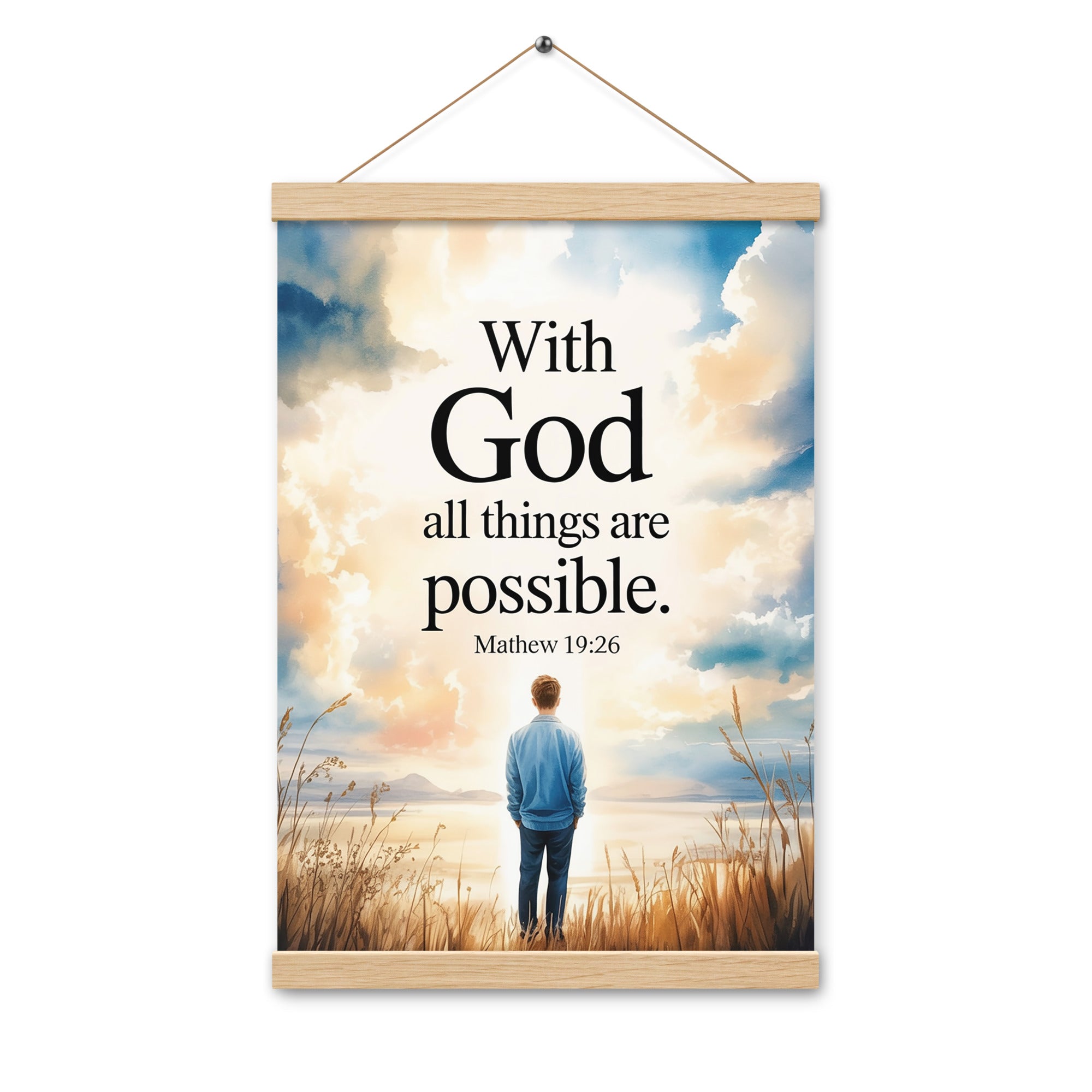 Matthew 19:26 Bible Verse Jesus Enhanced Matte Paper Poster With Hanger