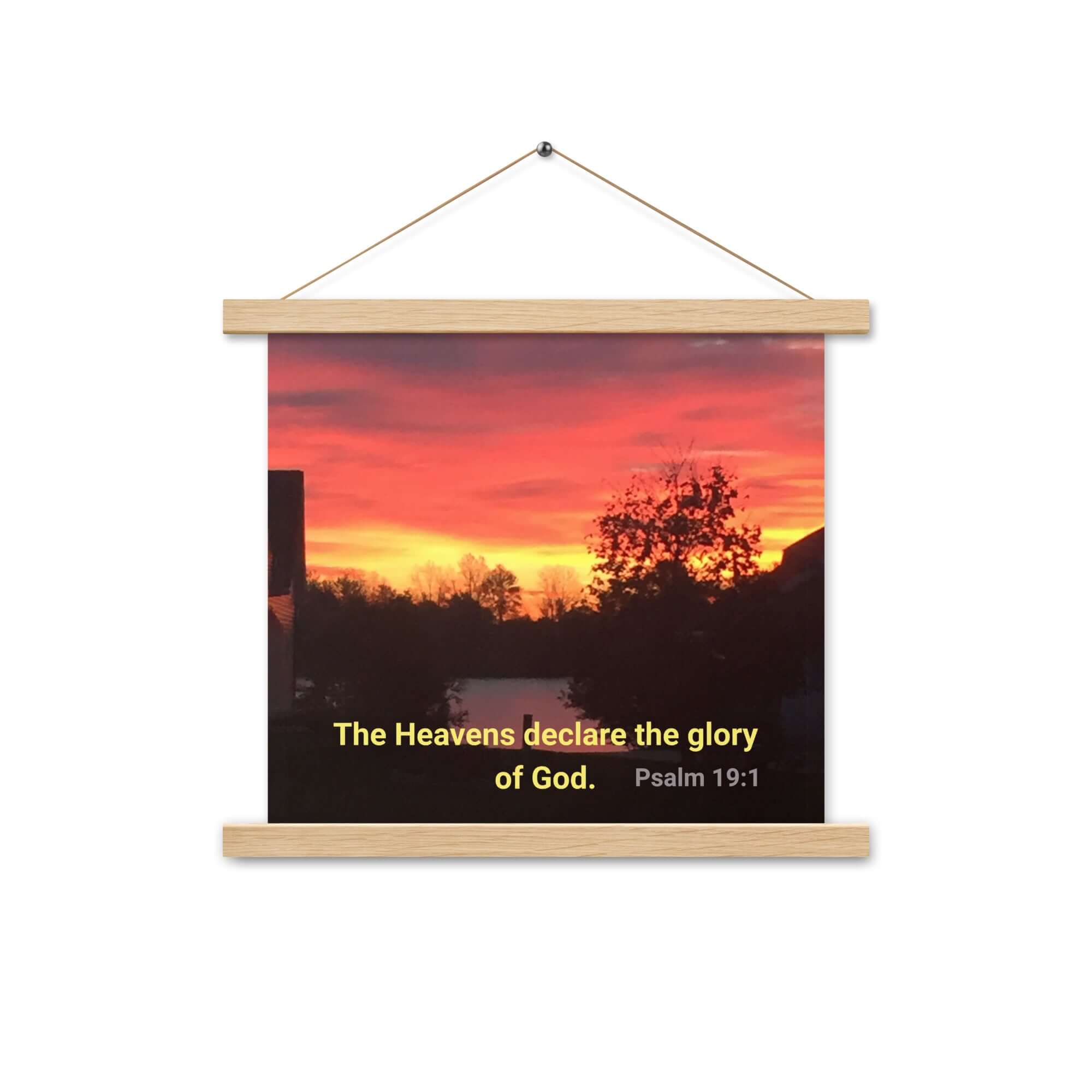 Psalm 19:1 Bible Verse, Sunset Glory Enhanced Matte Paper Poster With Hanger Wall Art Oak 14″×14″